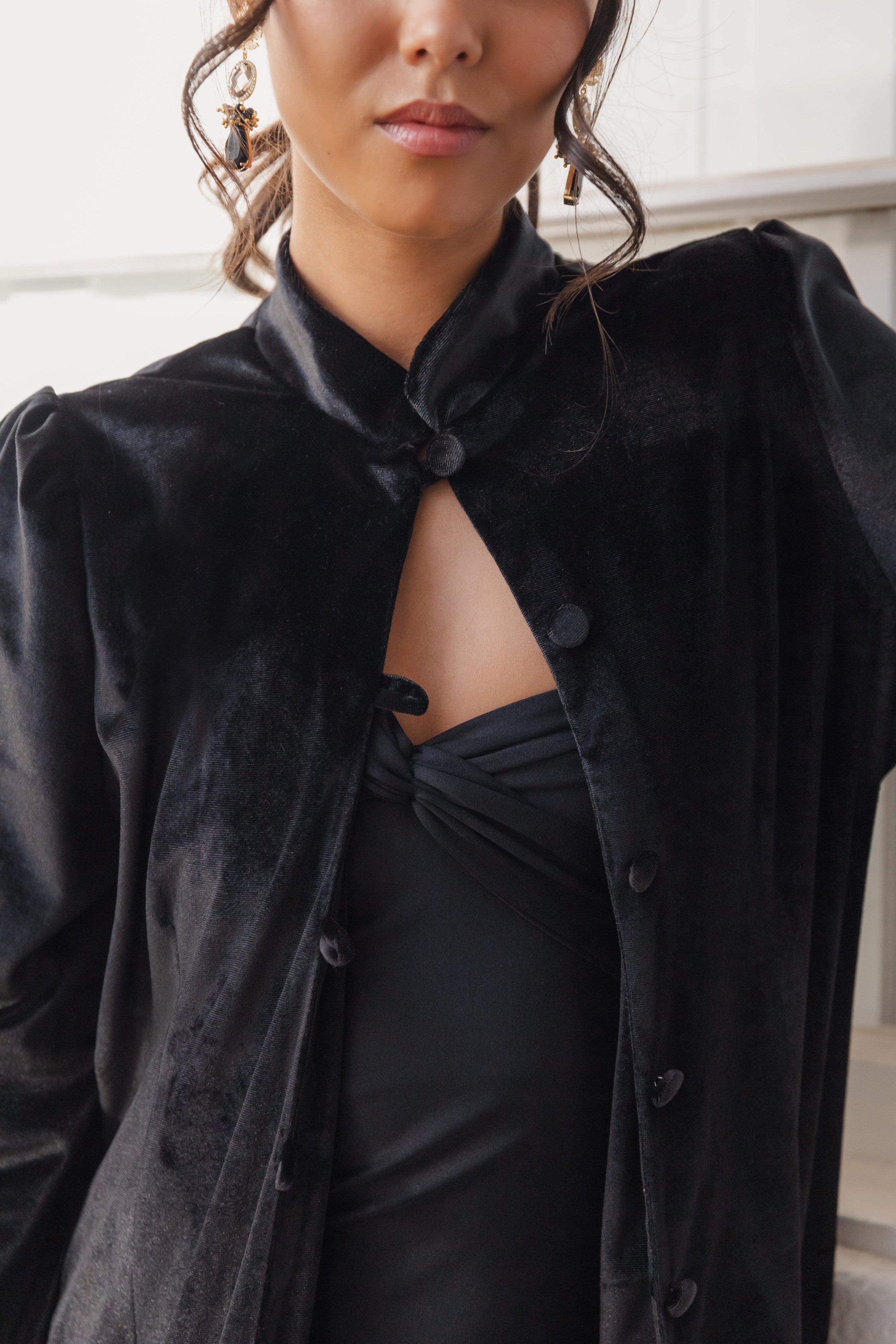 Kimono Terciopelo Malva Negro