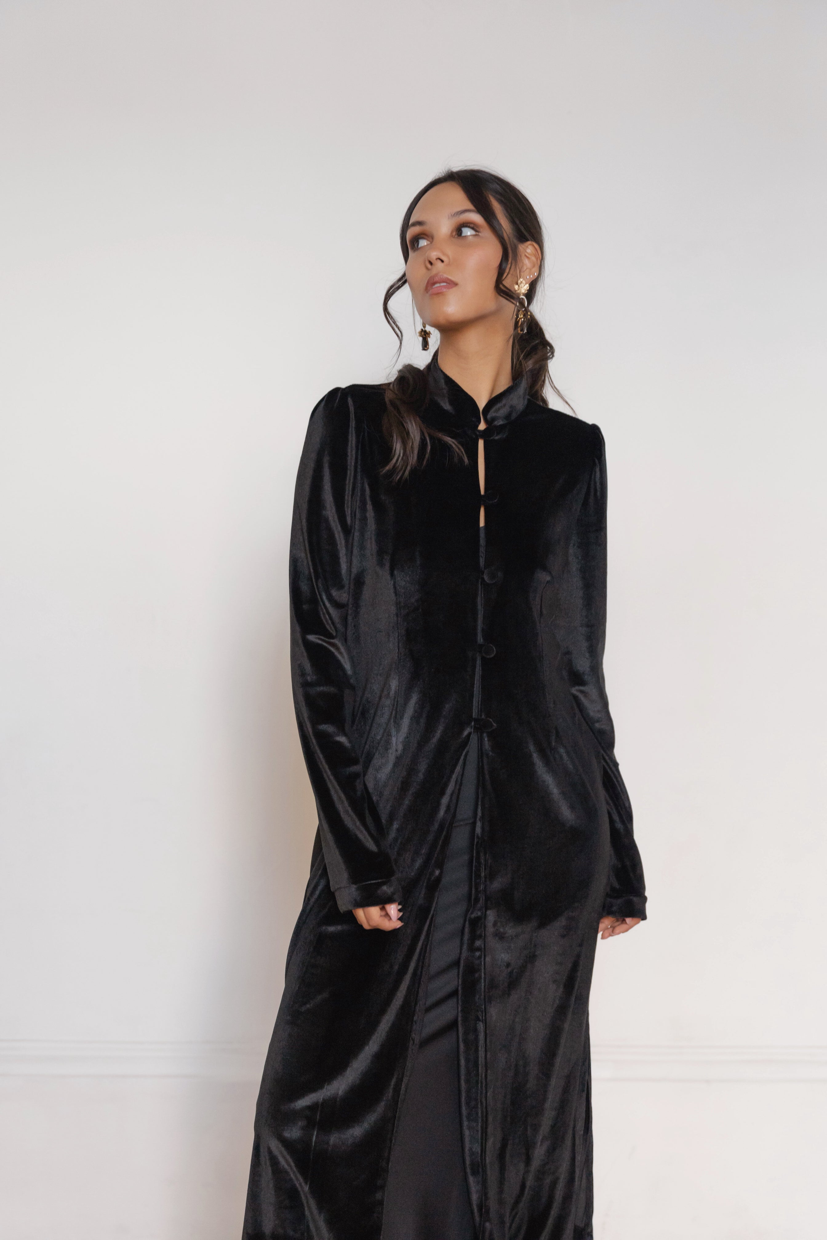 Kimono Terciopelo Malva Negro