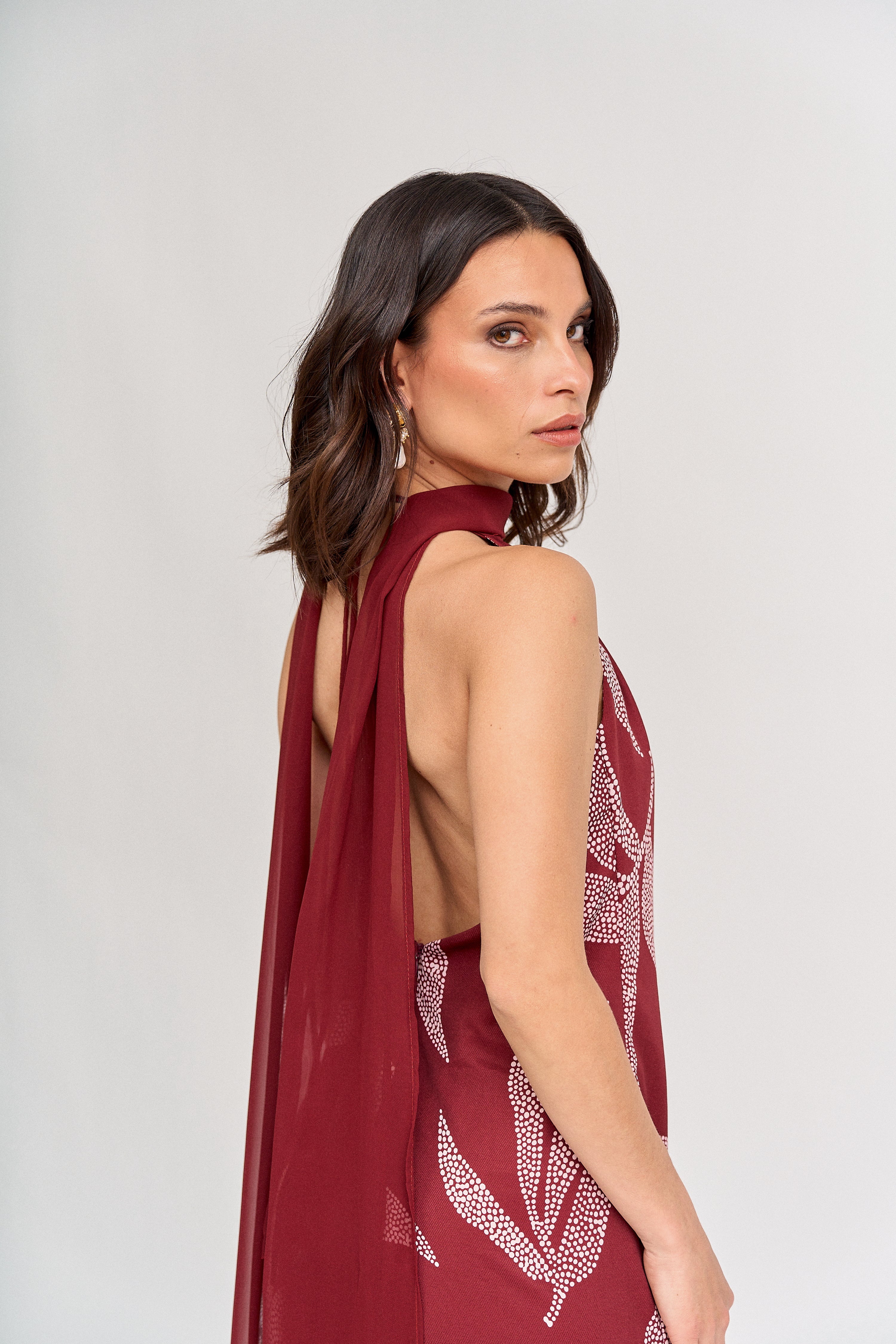 Vestido Valentina Burdeo Print - Edición Limitada
