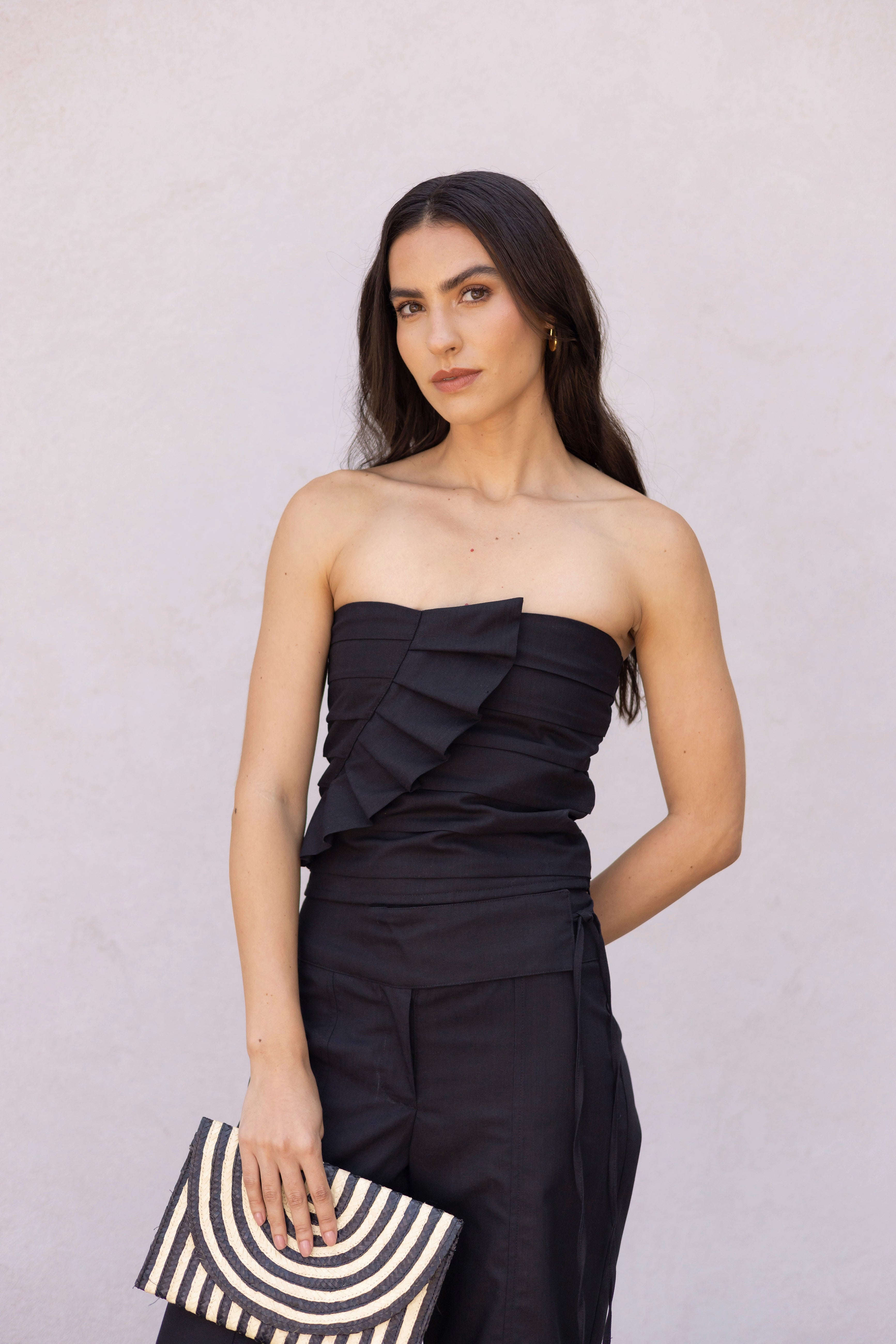 Top Zaira Negro Lino