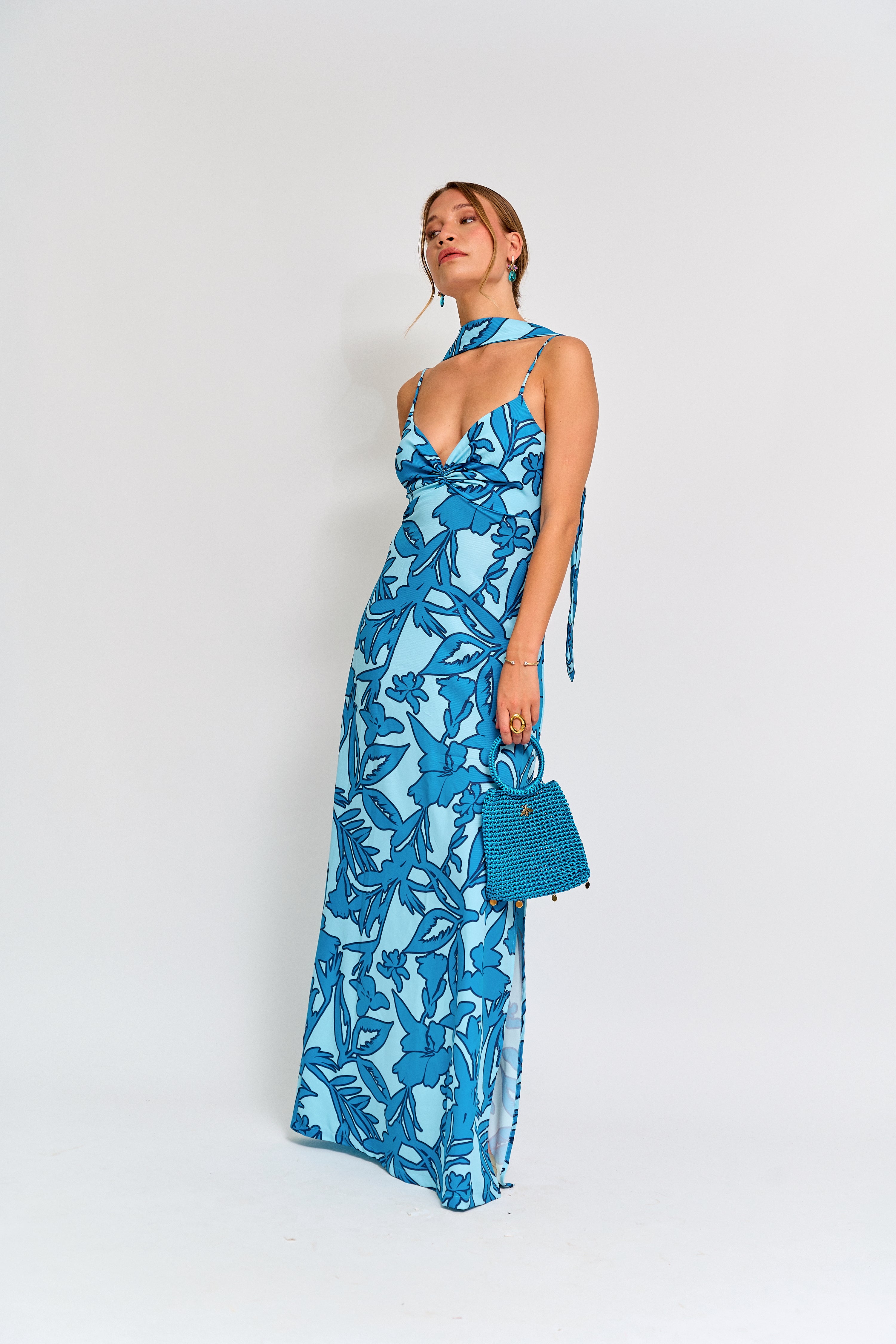 Vestido Fiesta Alba Celeste Print