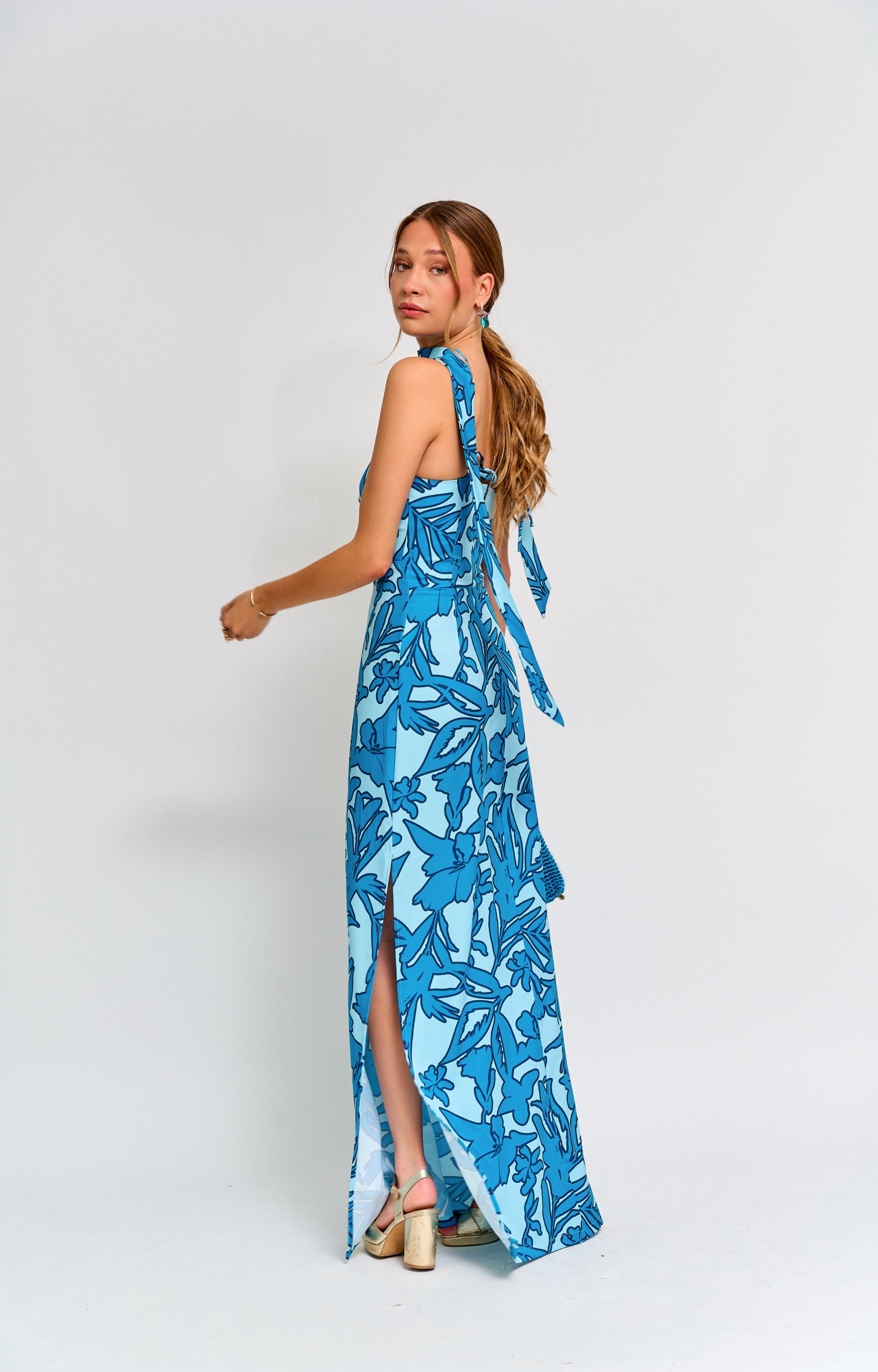 Vestido Fiesta Alba Celeste Print