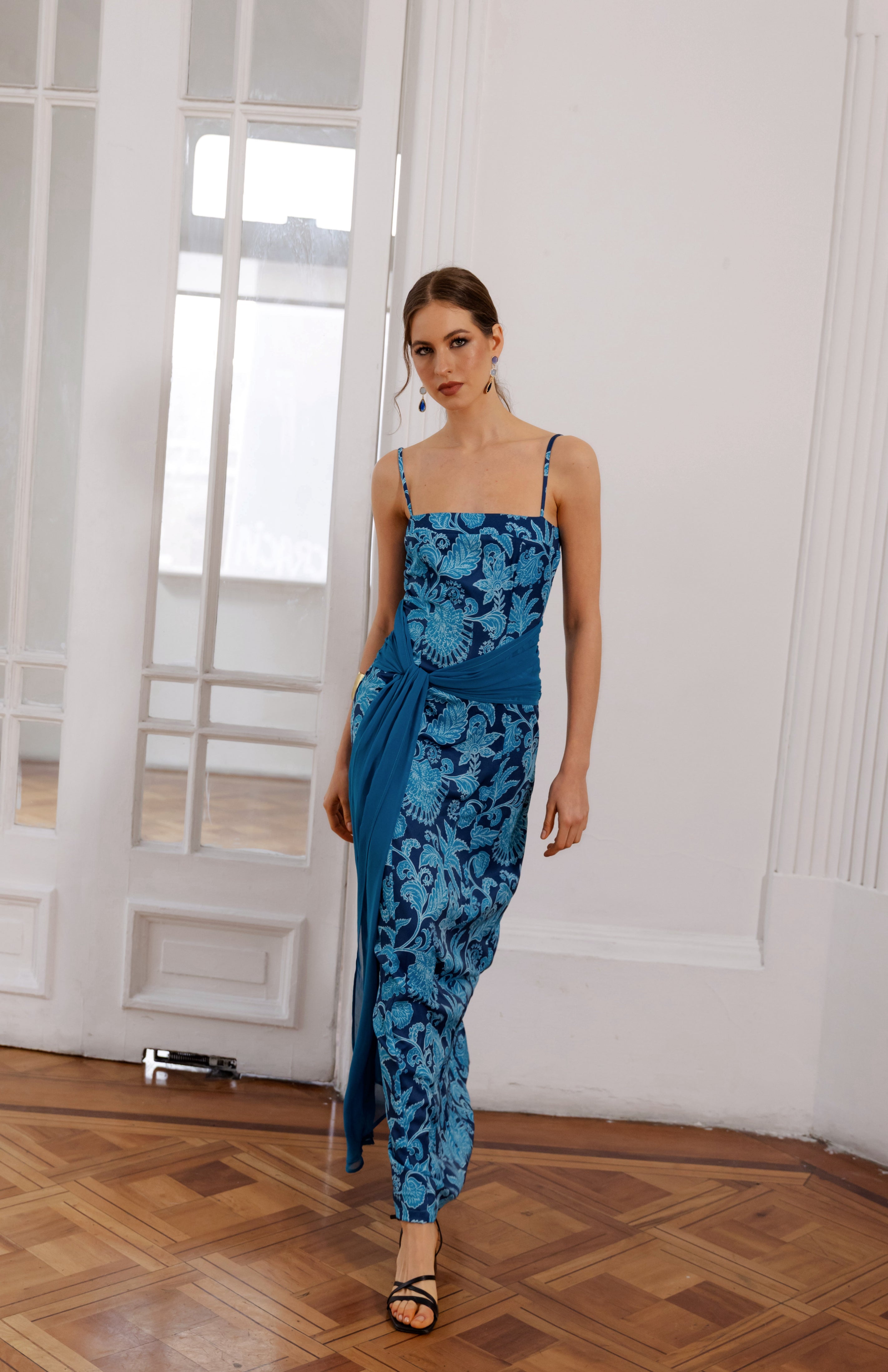 Vestido Fiesta Cossima Petroleo Print - Edición Limitada