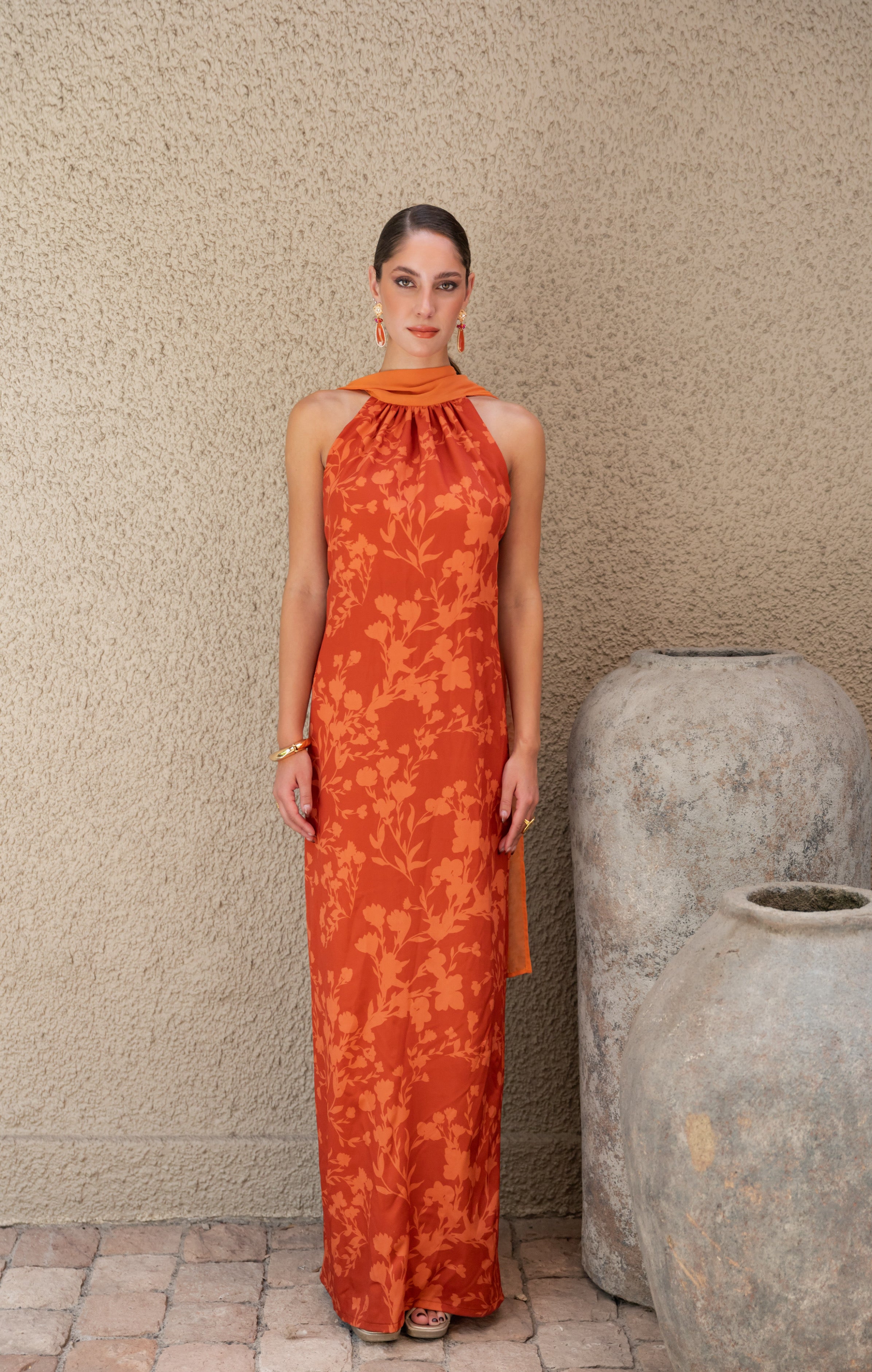 Vestido Fiesta Valentina Terracota Print