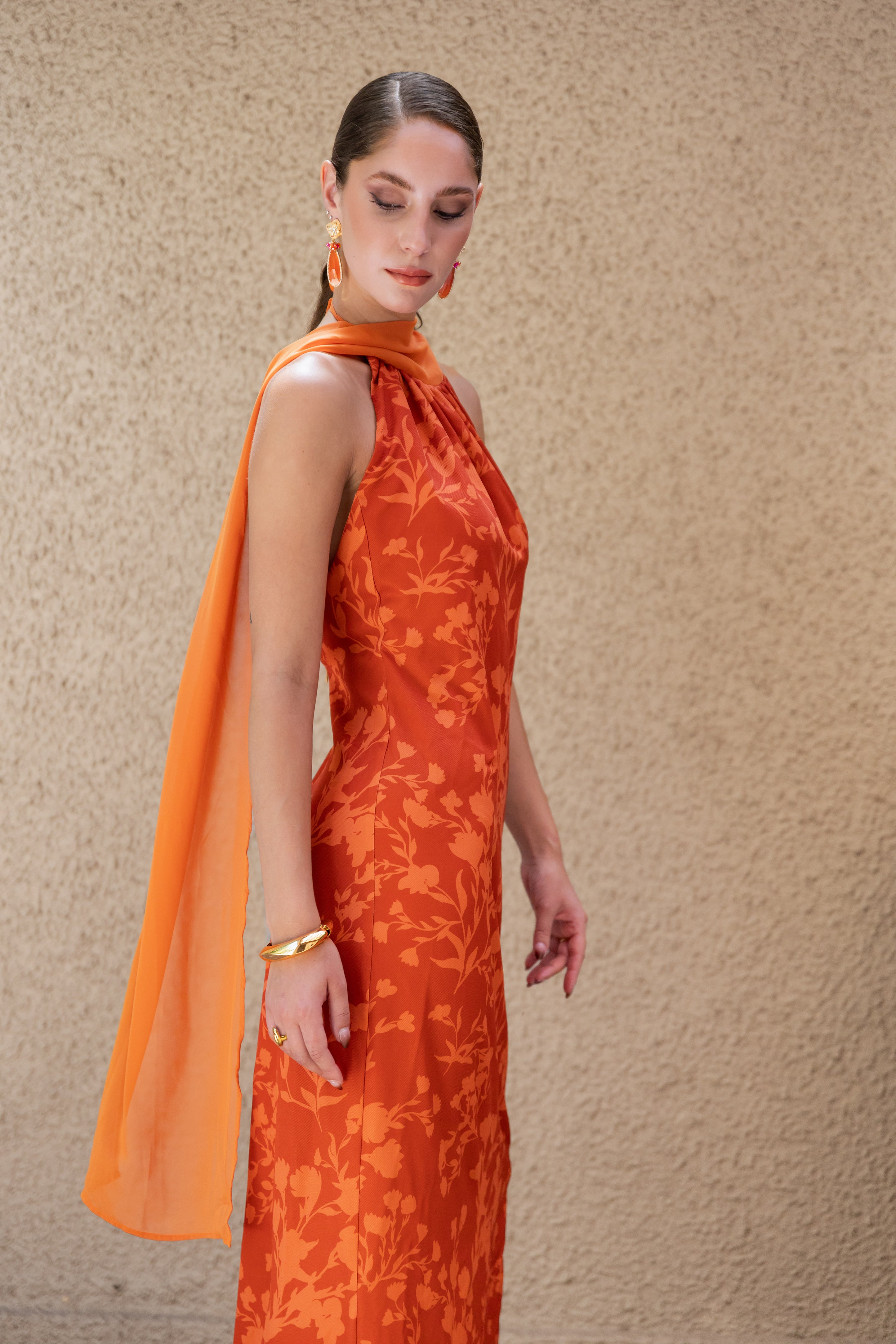 Vestido Fiesta Valentina Terracota Print