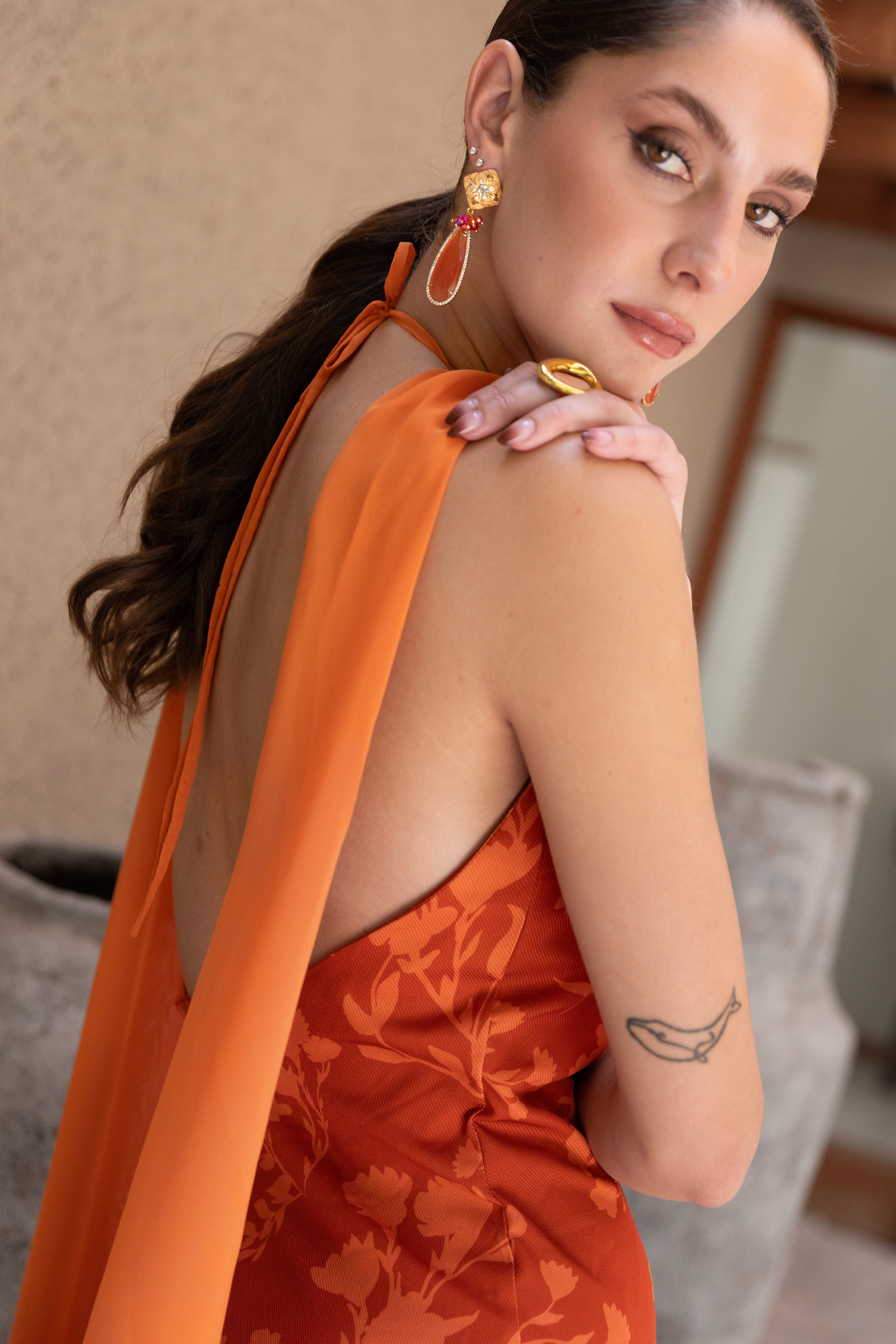 Vestido Fiesta Valentina Terracota Print