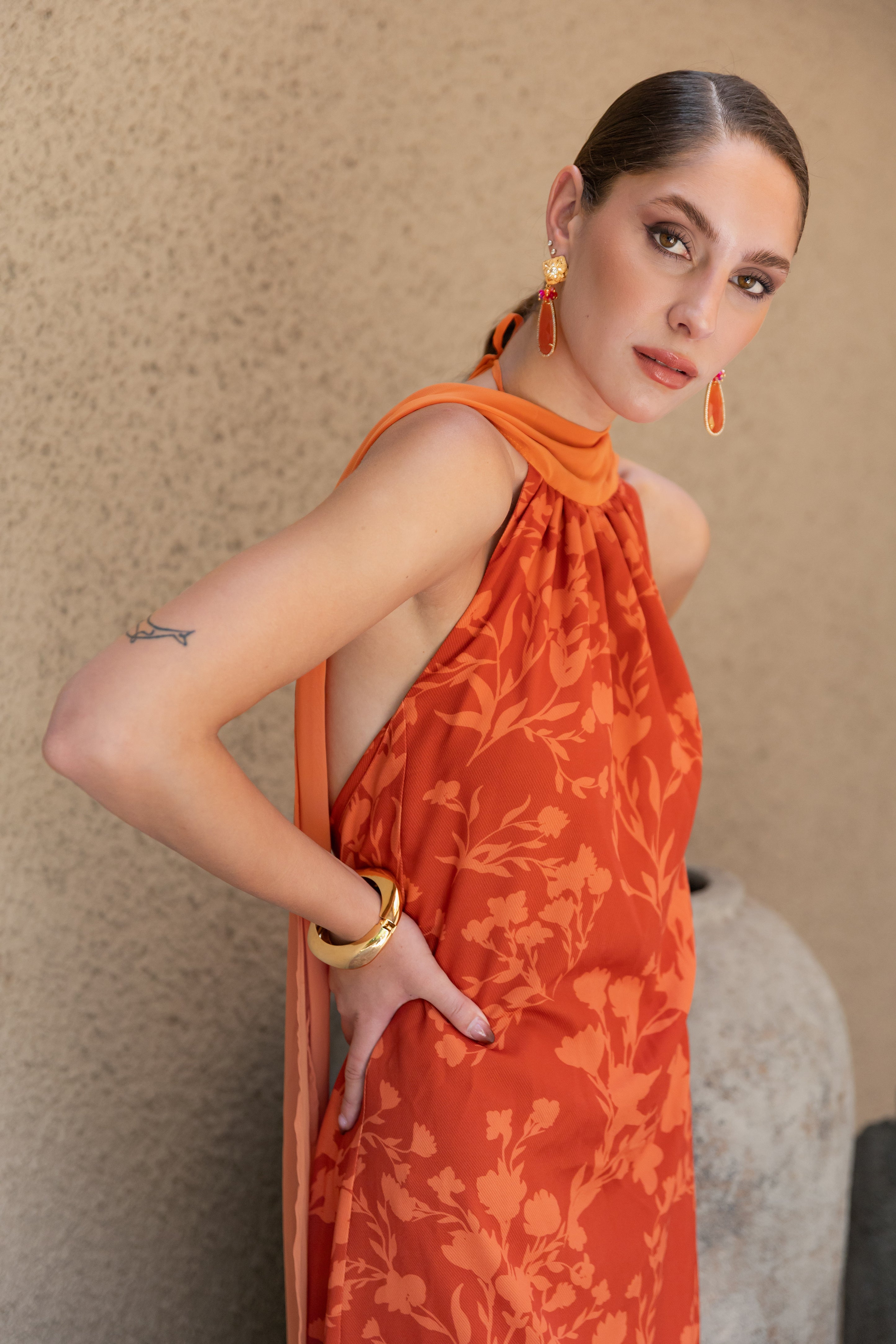 Vestido Fiesta Valentina Terracota Print