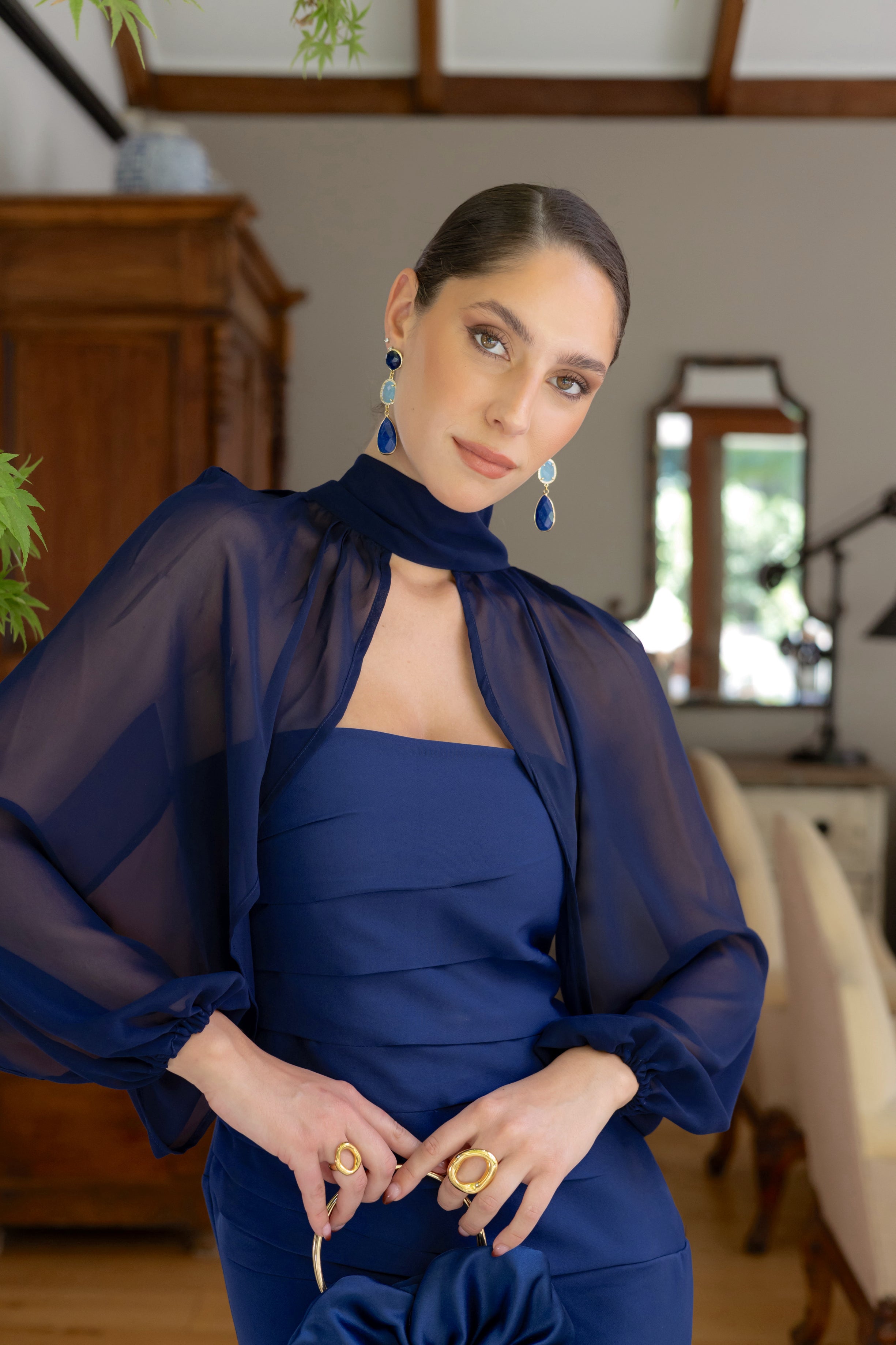 Mangas Flora Azul Gasa