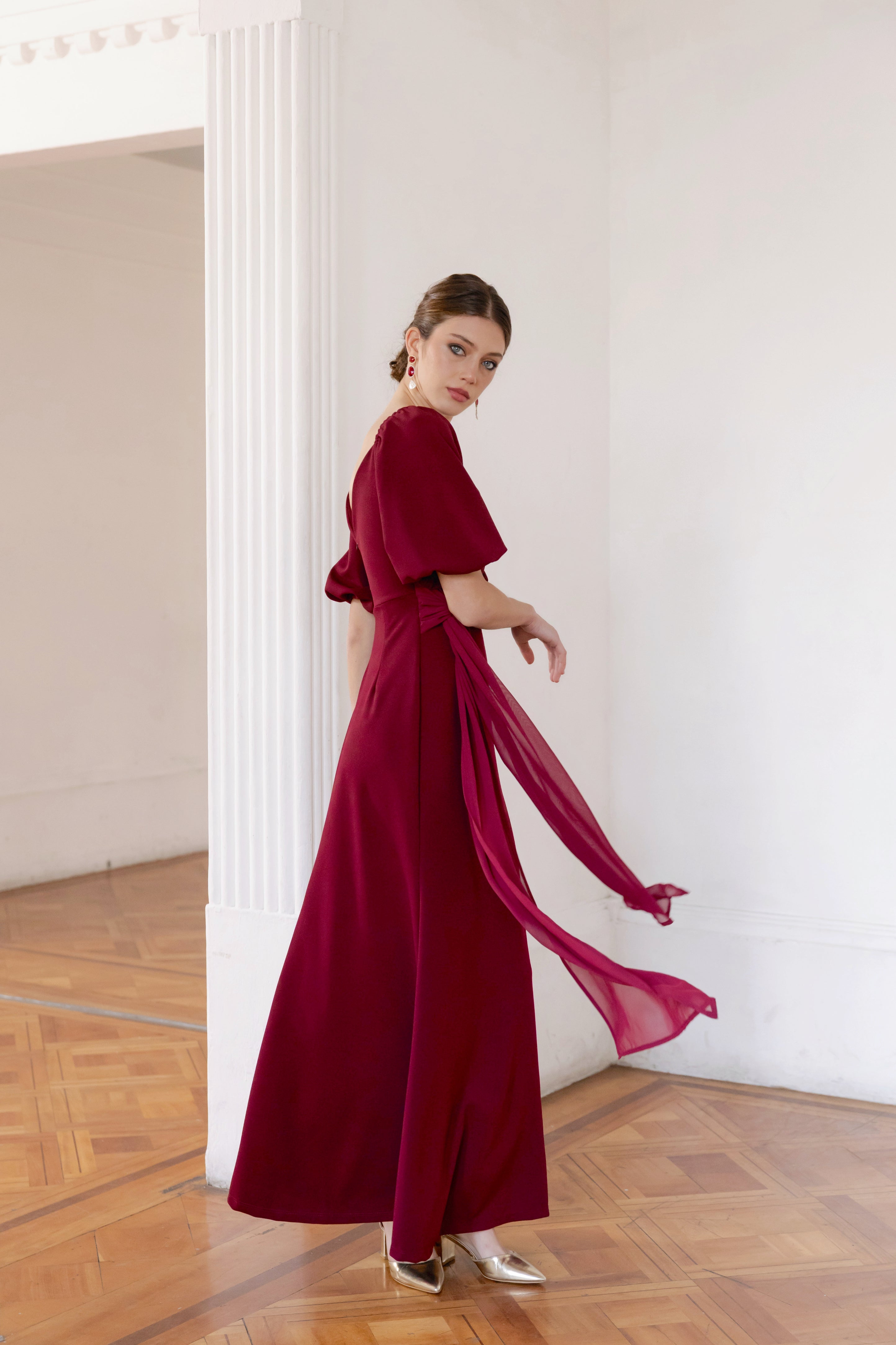 Vestido Fiesta Camelia Burdeo