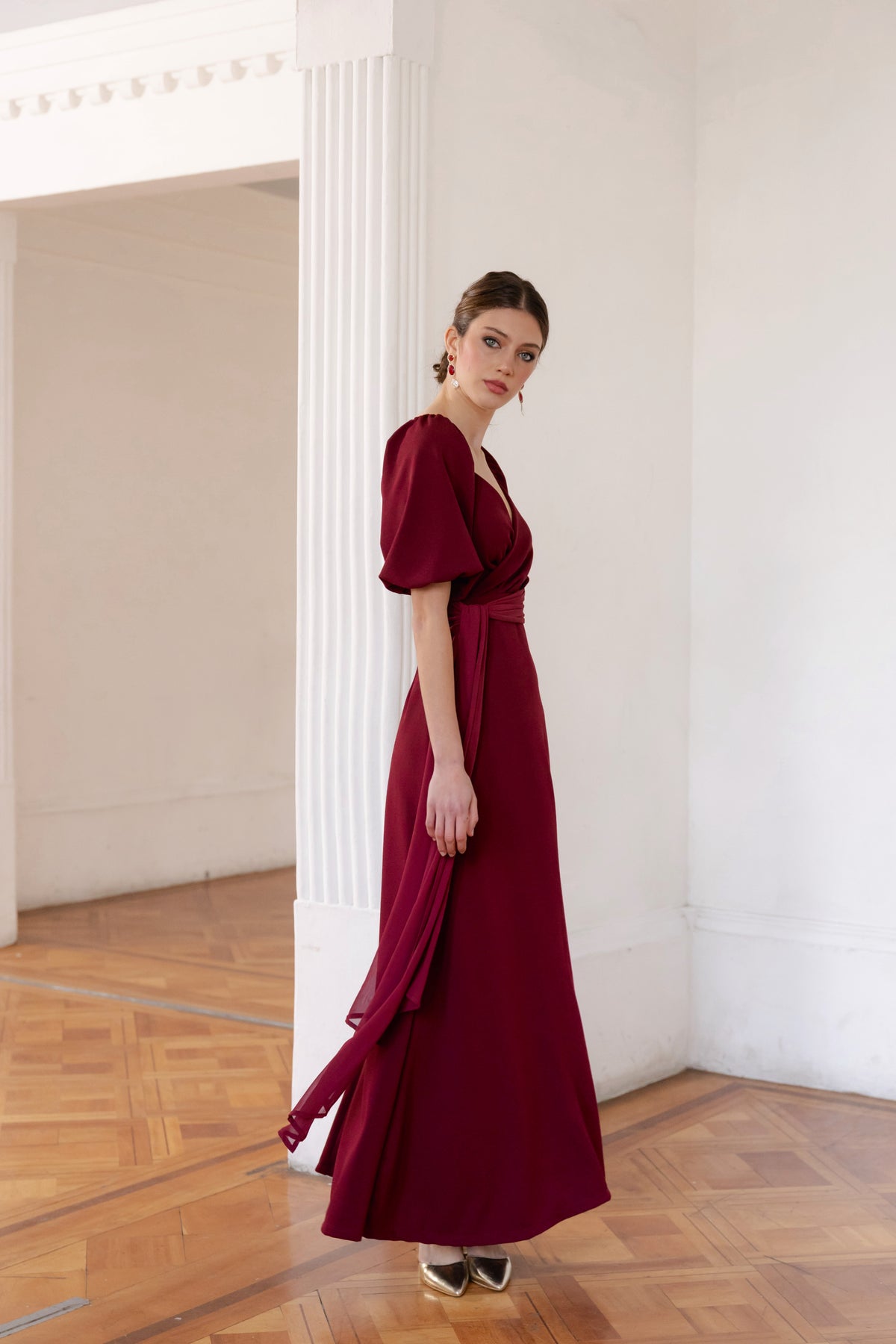 Vestido Fiesta Camelia Burdeo
