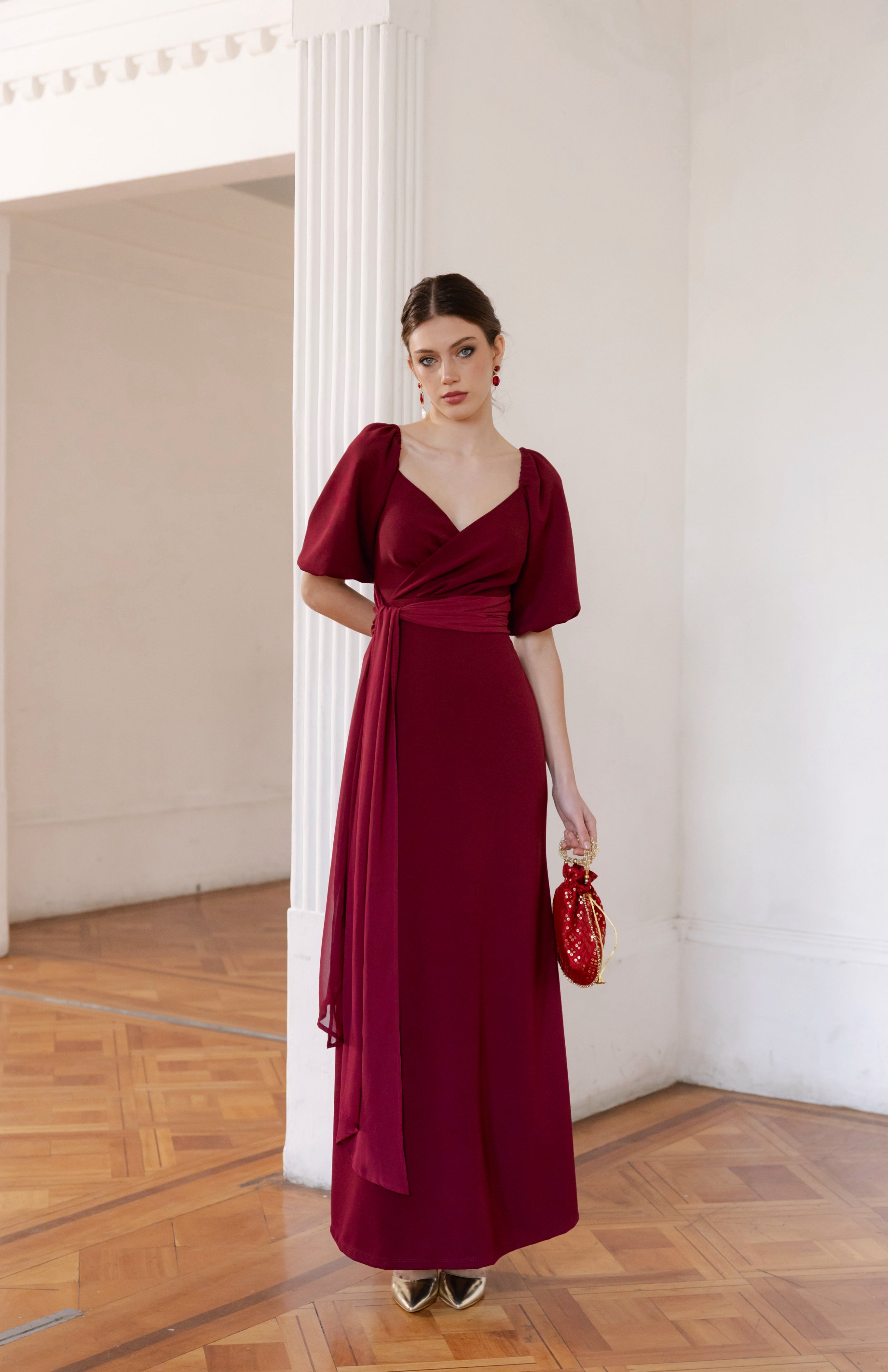 Vestido Fiesta Camelia Burdeo