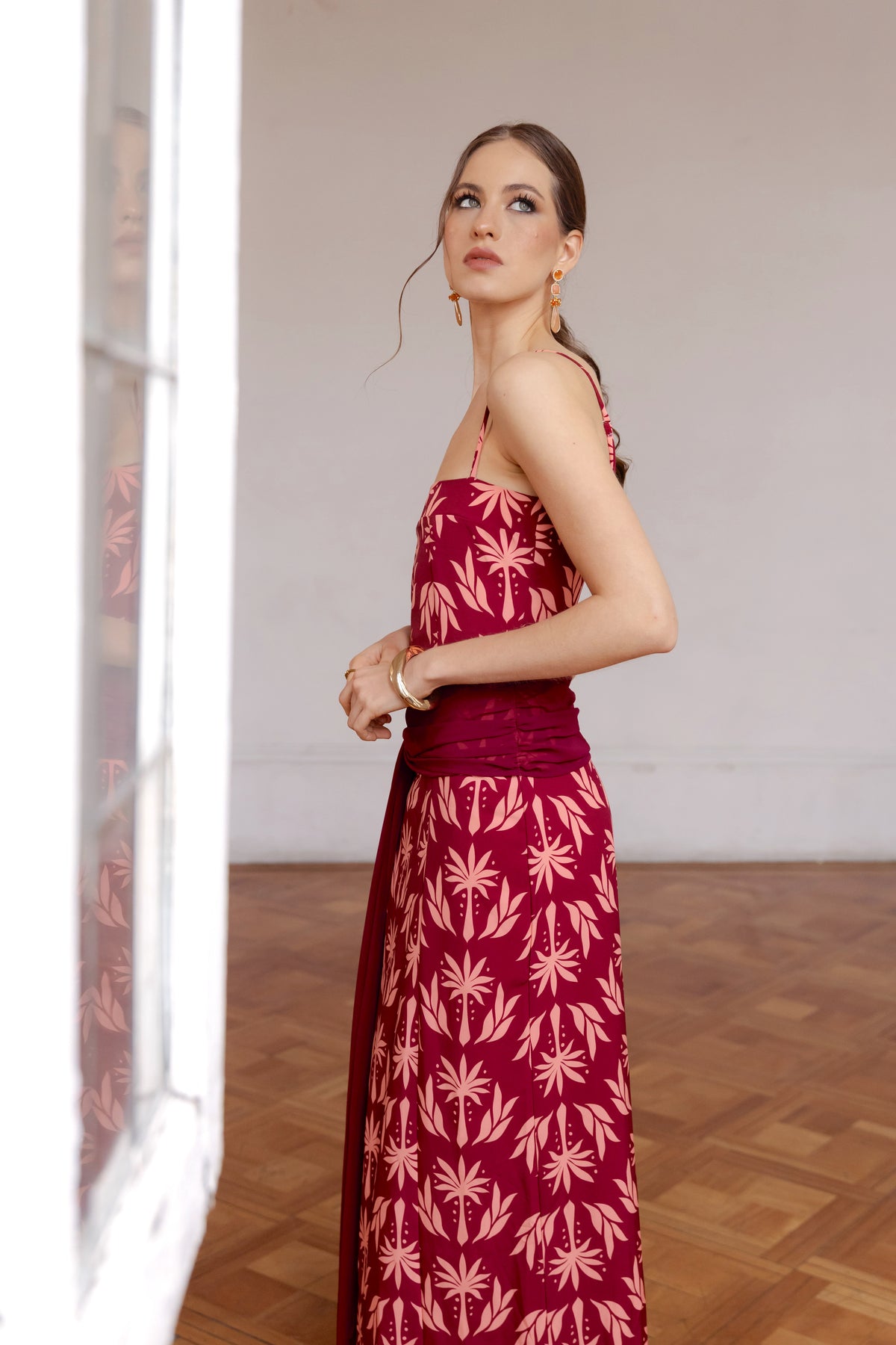 Vestido Fiesta Cossima Burdeo Print - Edición Limitada