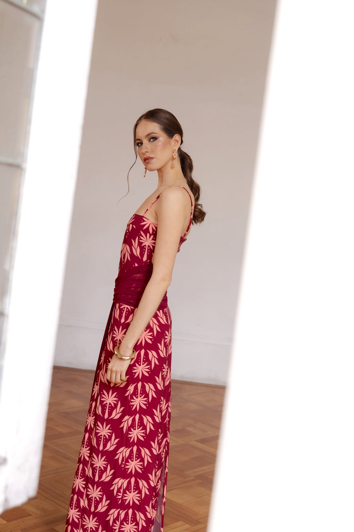 Vestido Fiesta Cossima Burdeo Print - Edición Limitada