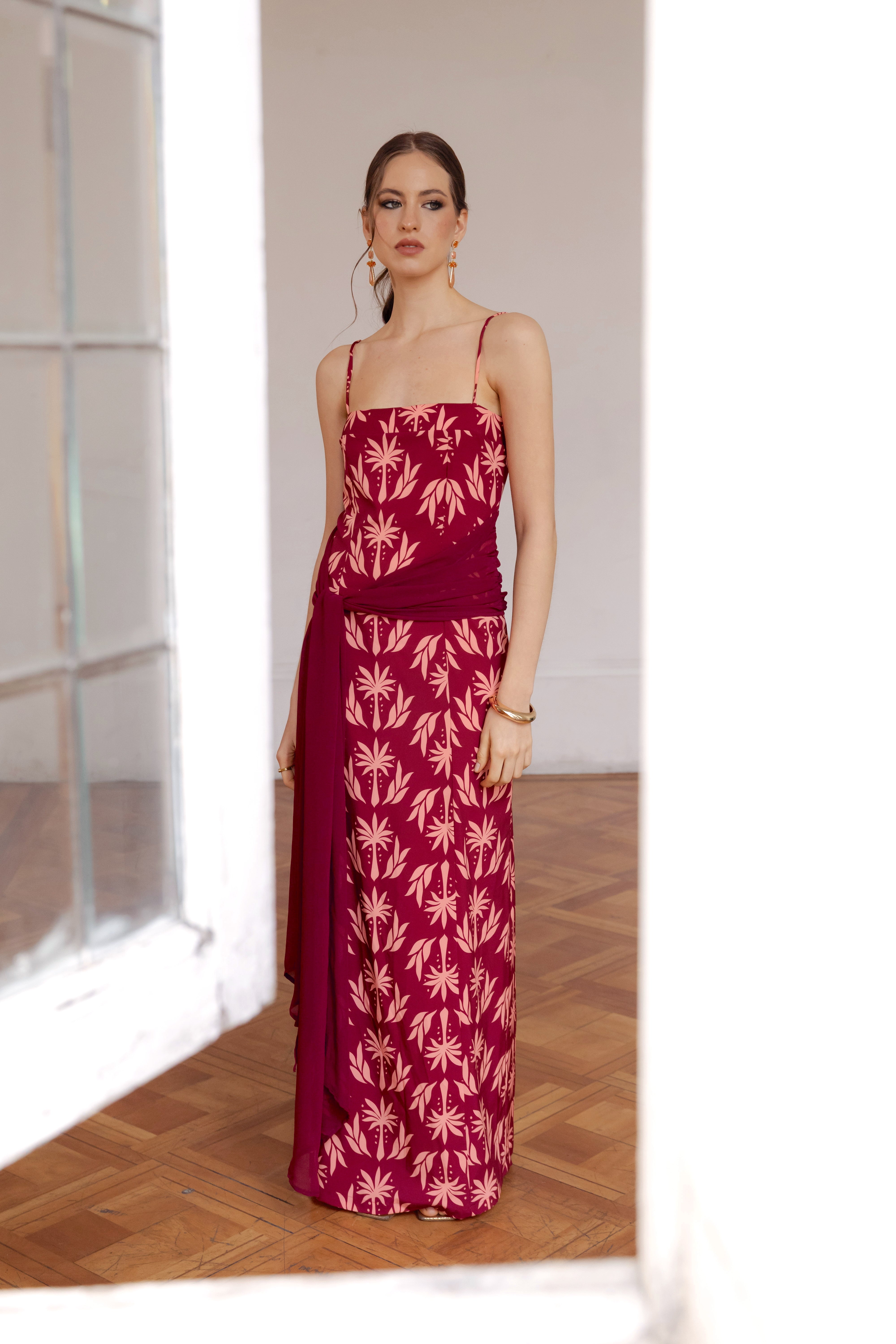 Vestido Fiesta Cossima Burdeo Print - Edición Limitada