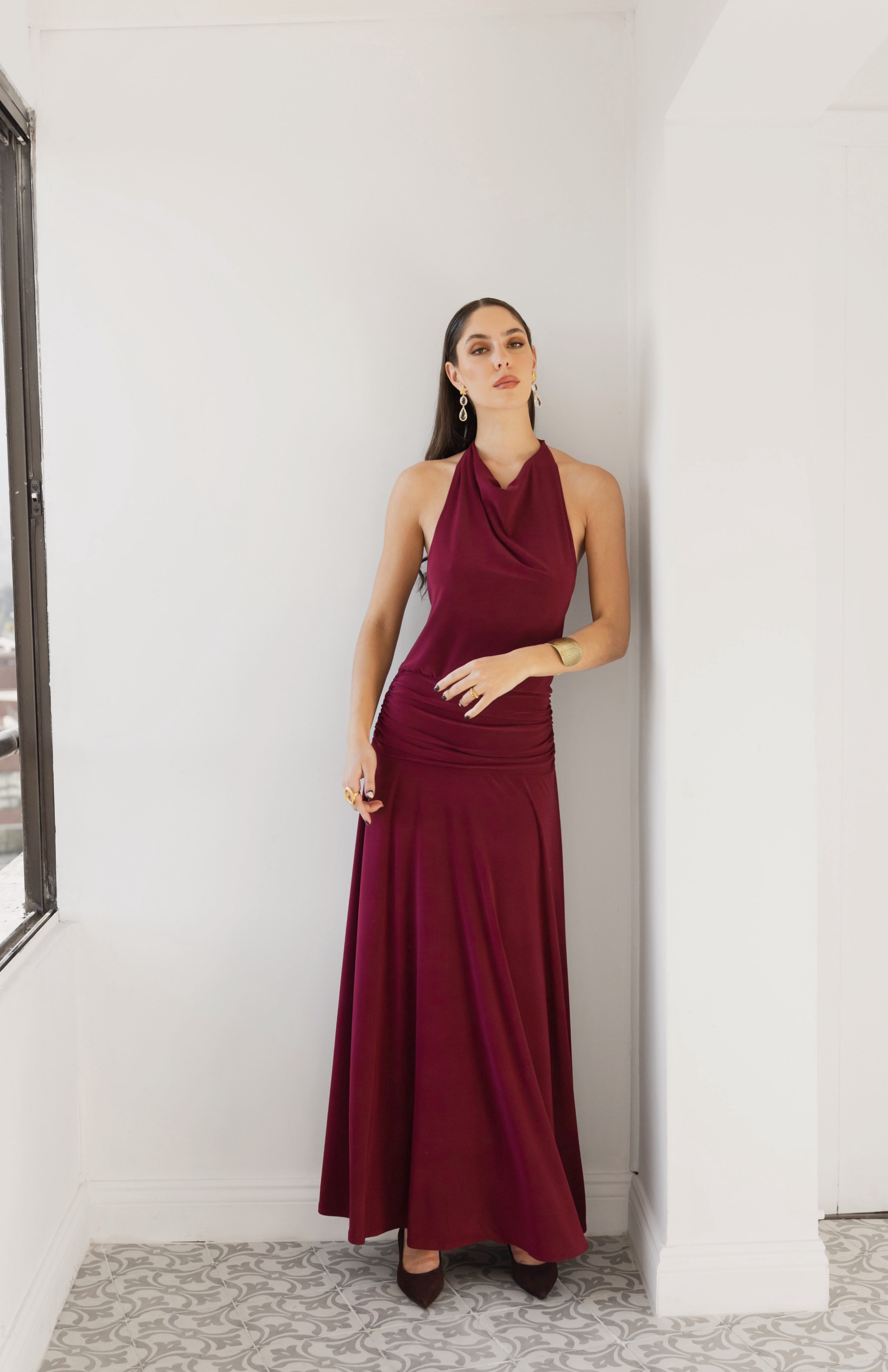 Vestido Fiesta Gala Burdeo