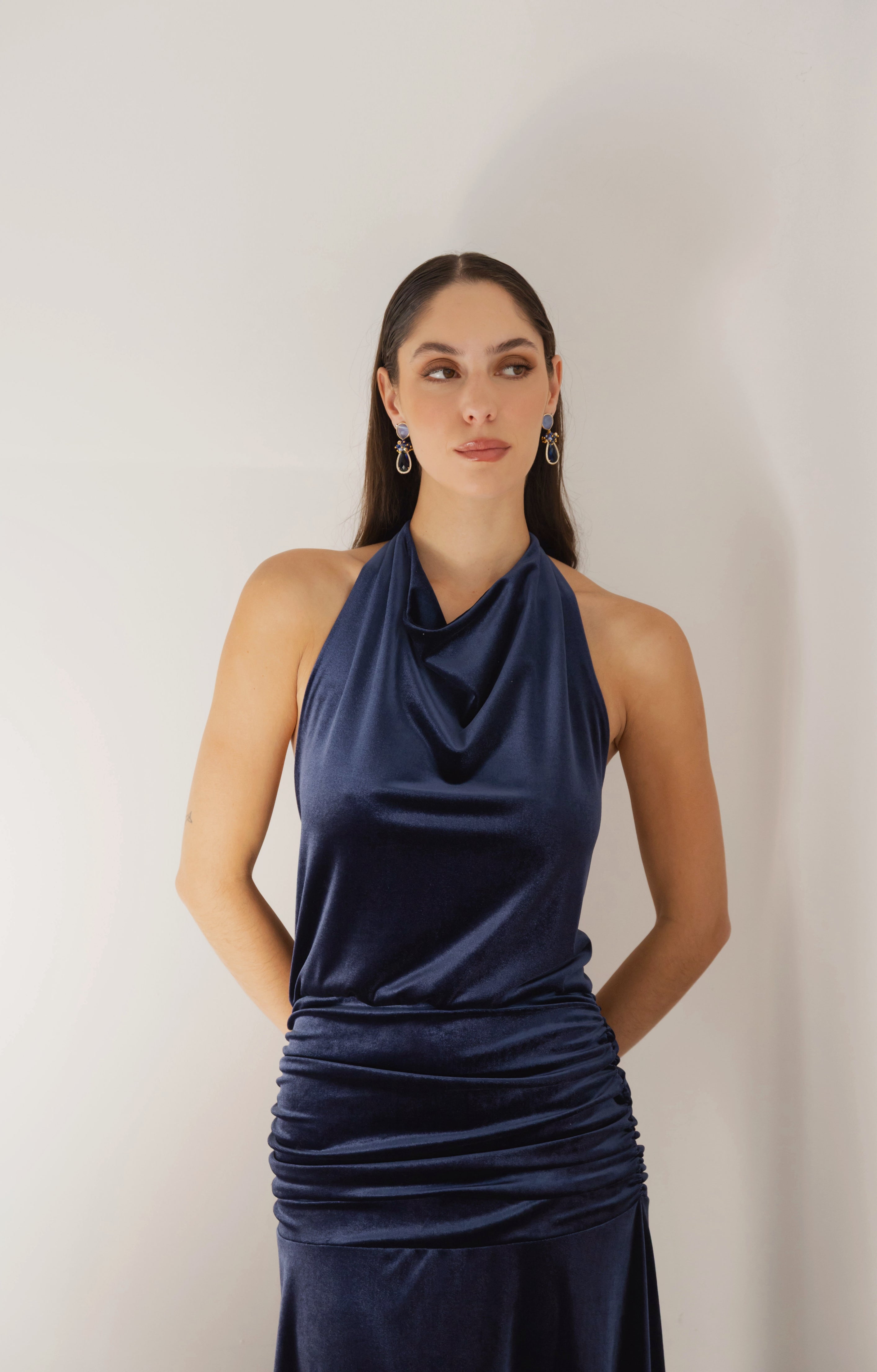Vestido Fiesta Gala Azul Terciopelo
