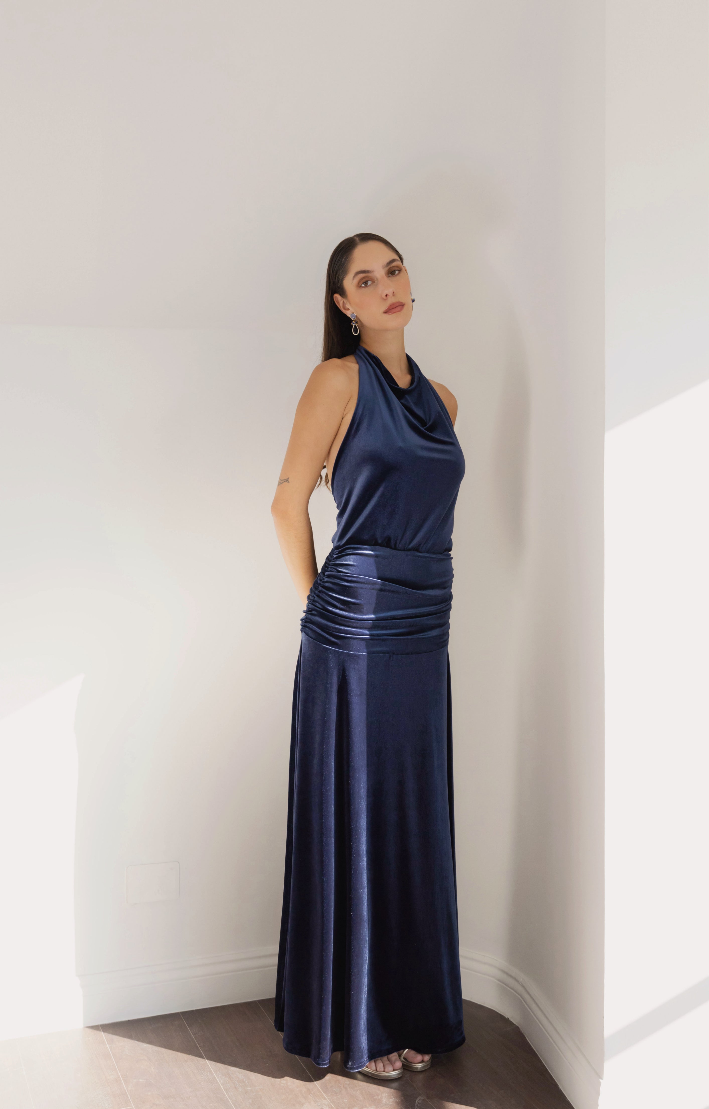 Vestido Fiesta Gala Azul Terciopelo