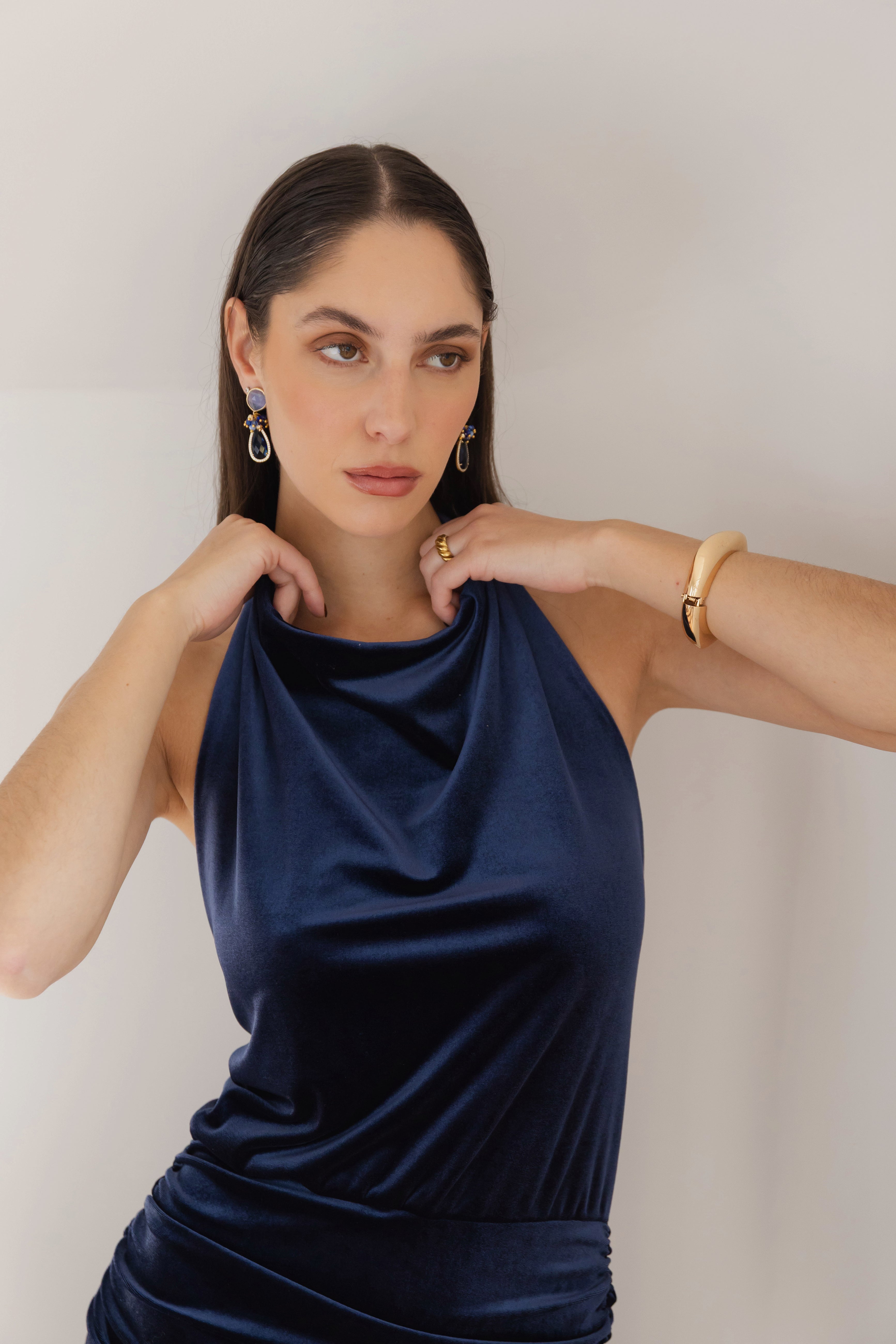 Vestido Fiesta Gala Azul Terciopelo