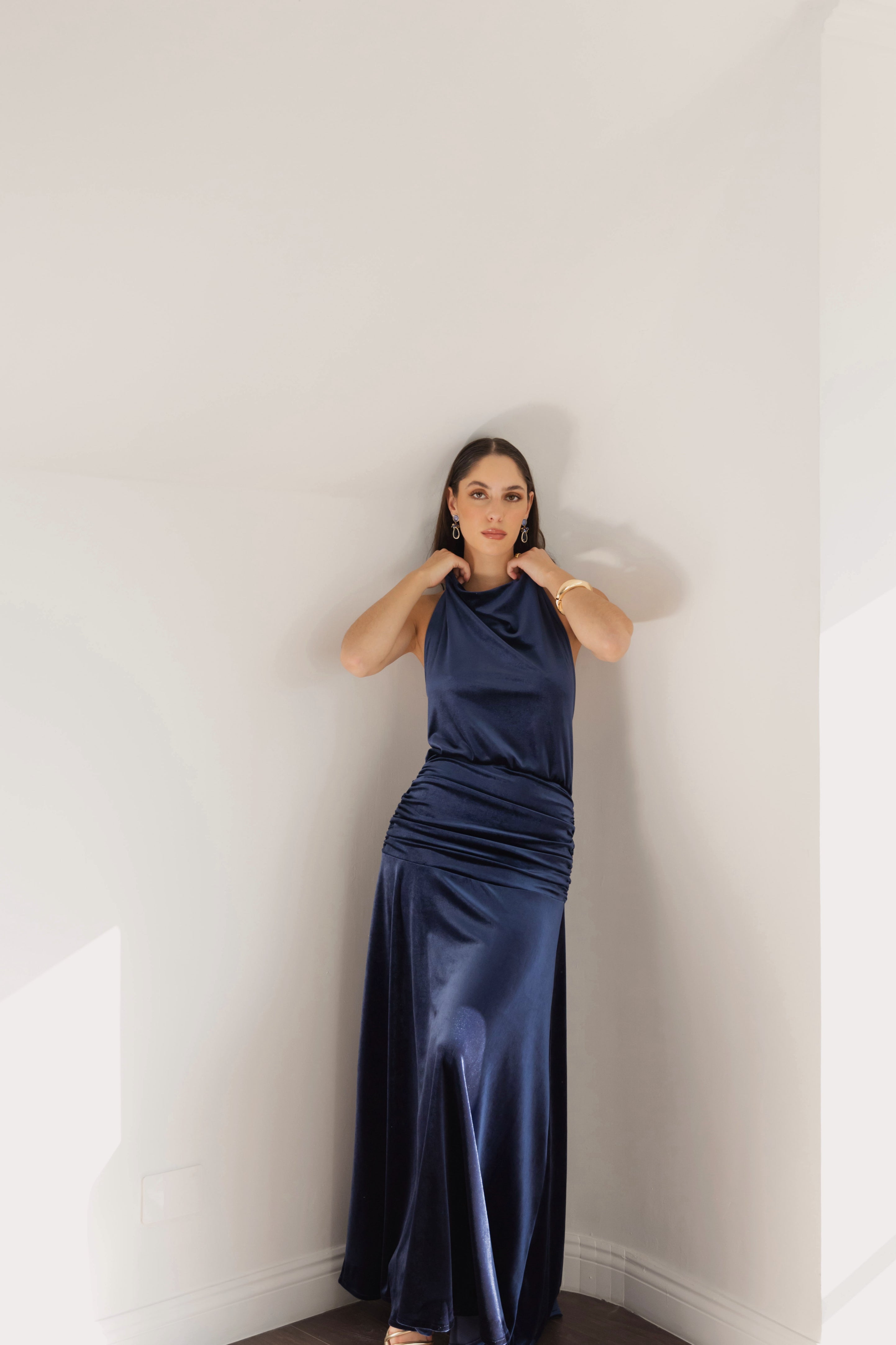 Vestido Fiesta Gala Azul Terciopelo