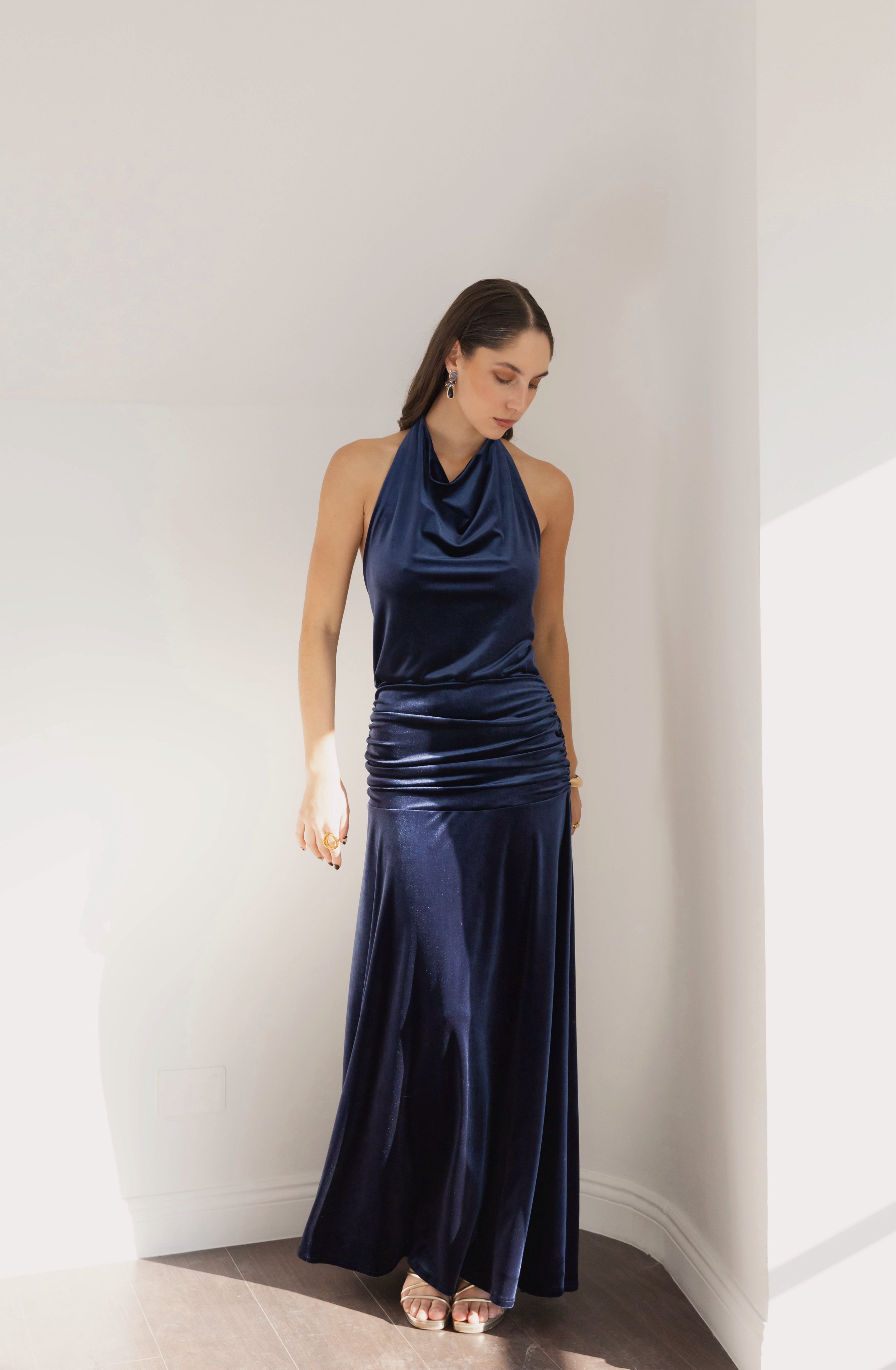 Vestido Fiesta Gala Azul Terciopelo