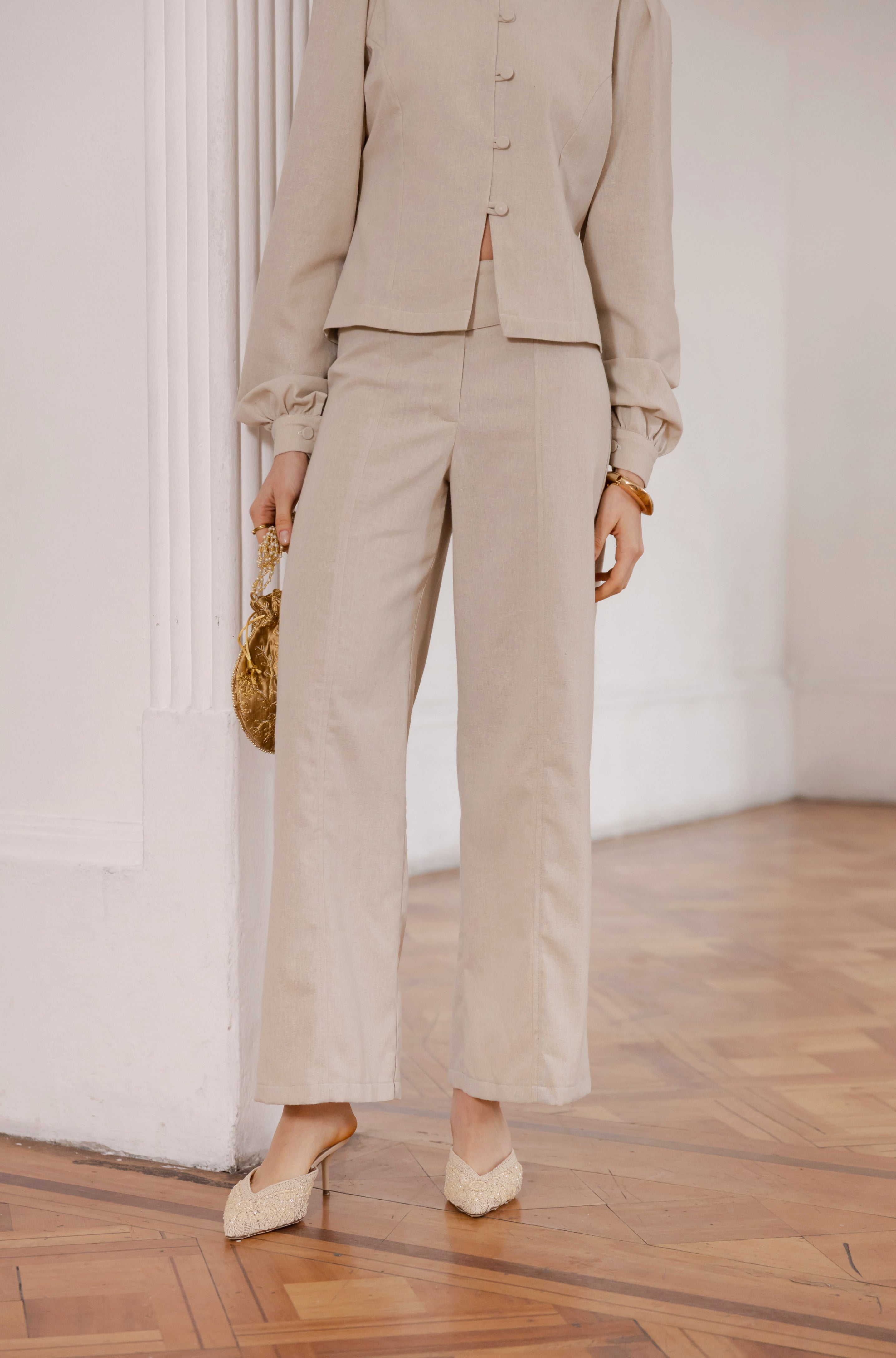 Pantalón Jade Beige Lino