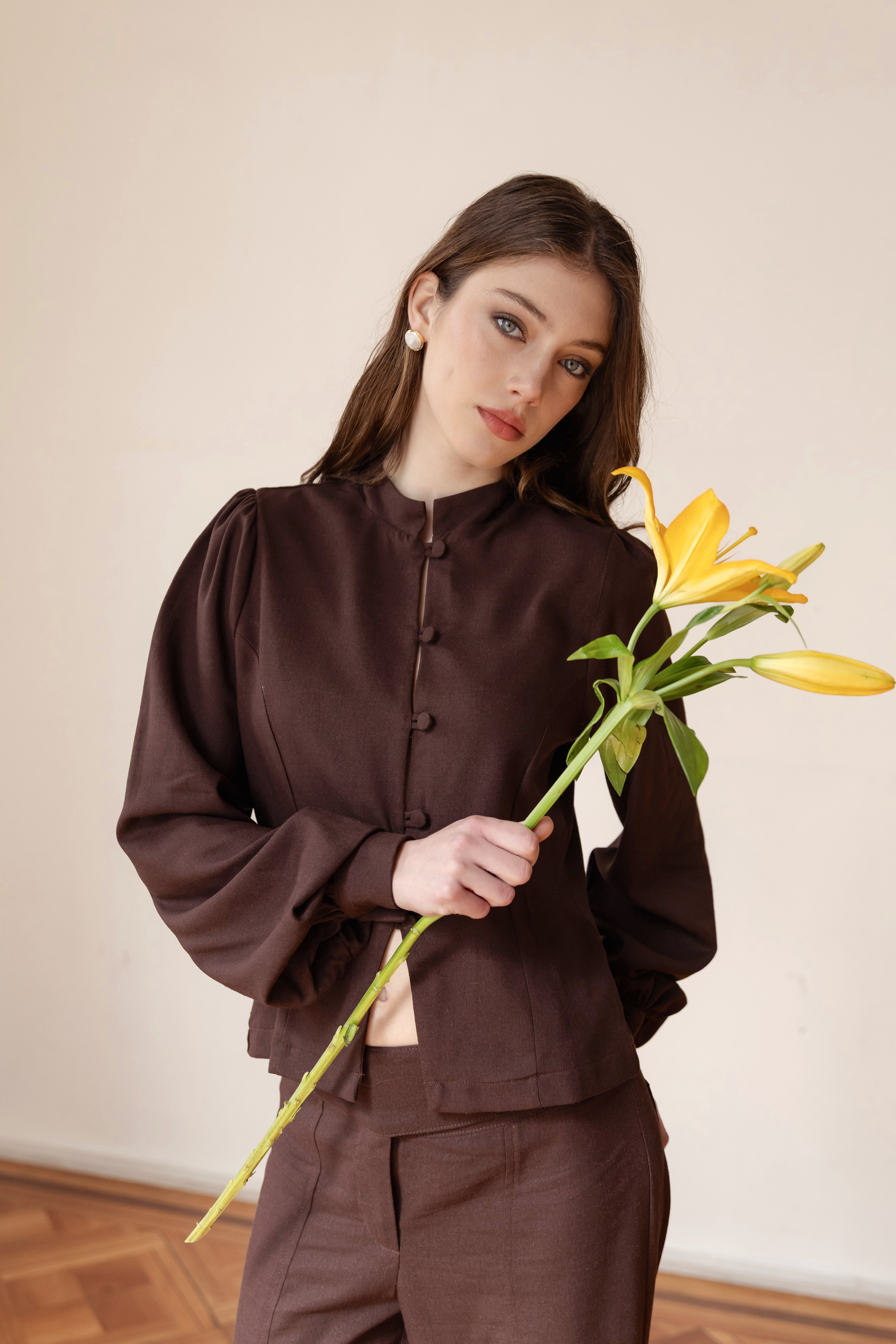 Chaqueta Aster Chocolate Lino