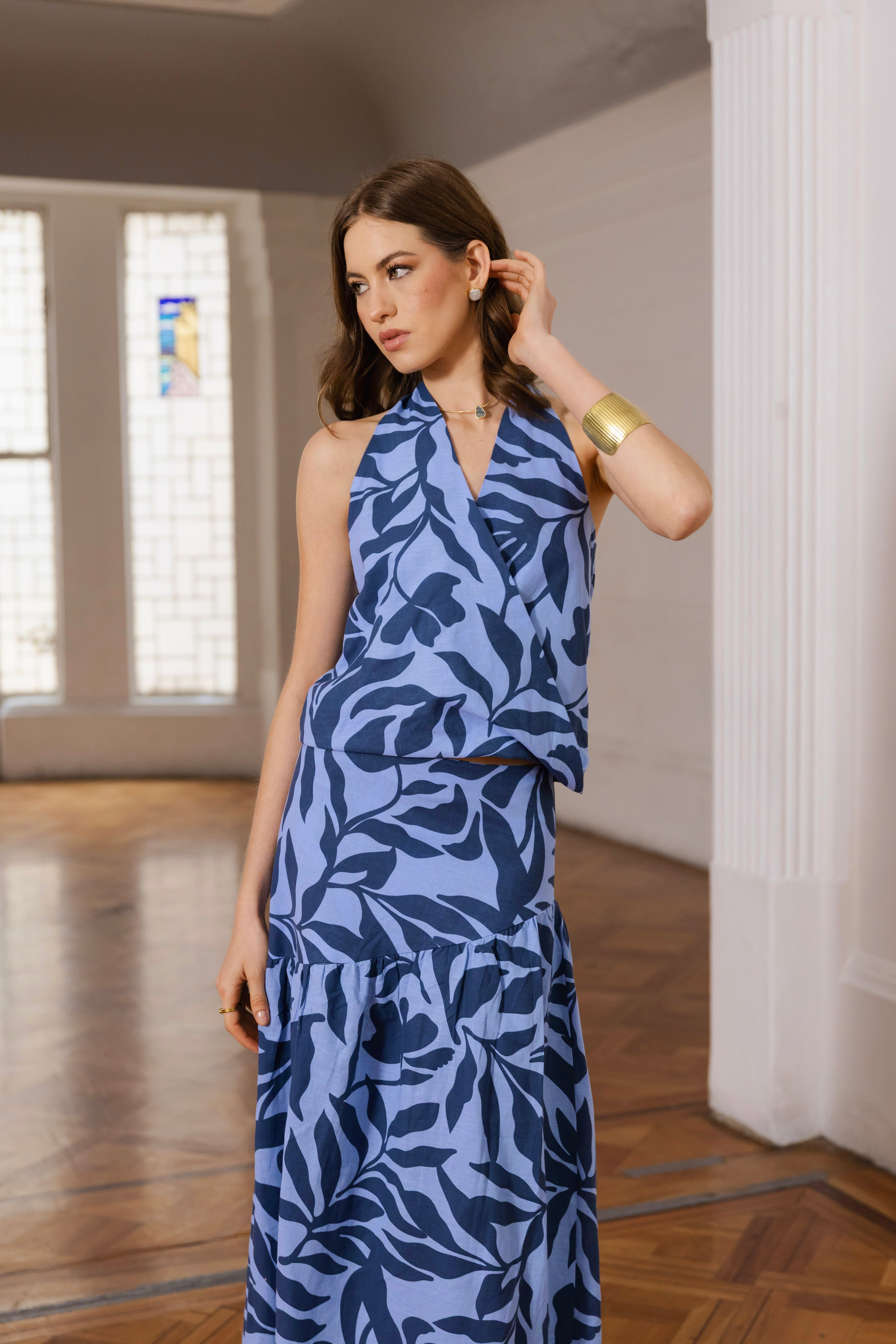 Top Alelis Azul Print Lino