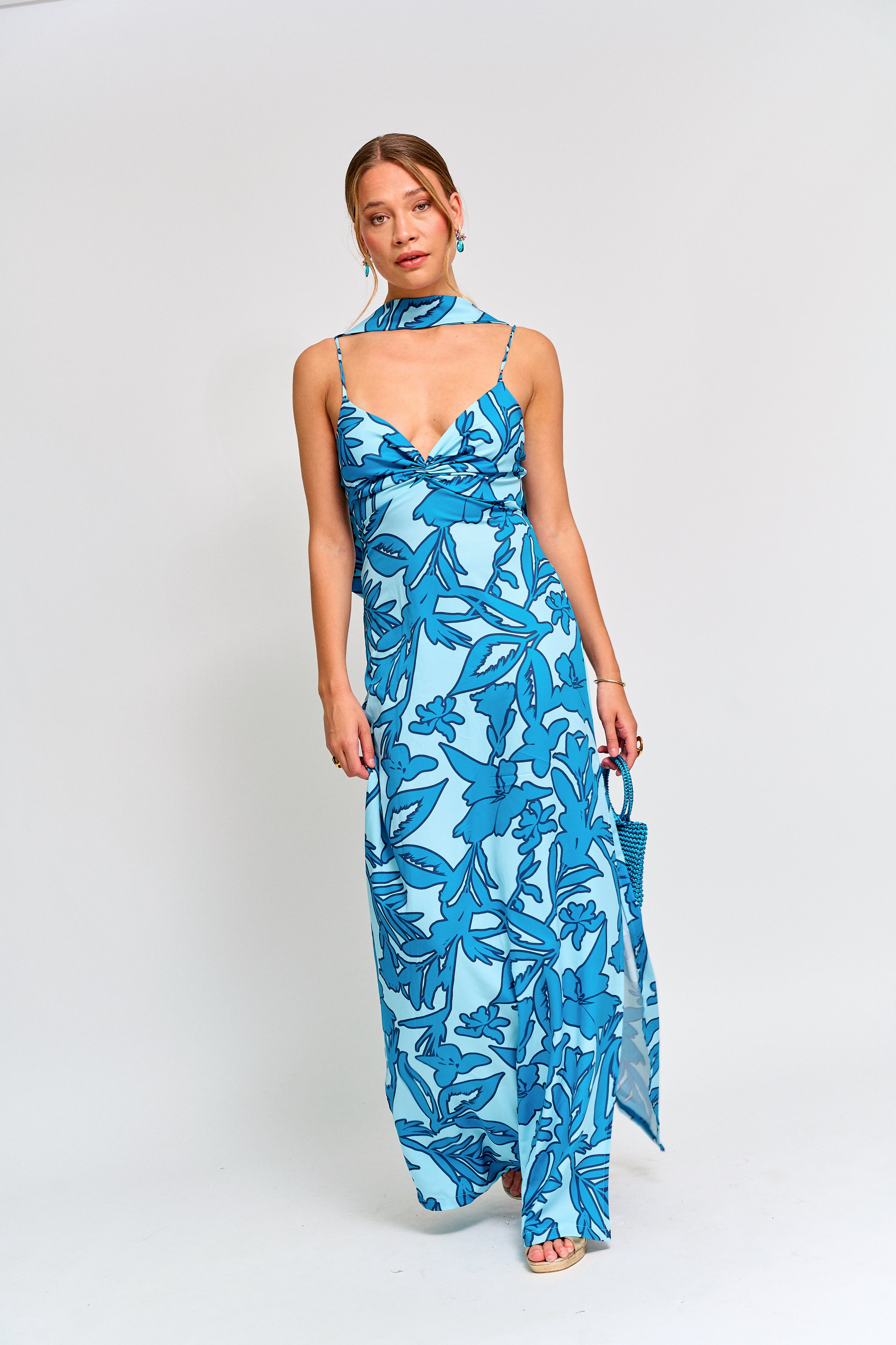 Vestido Fiesta Alba Celeste Print