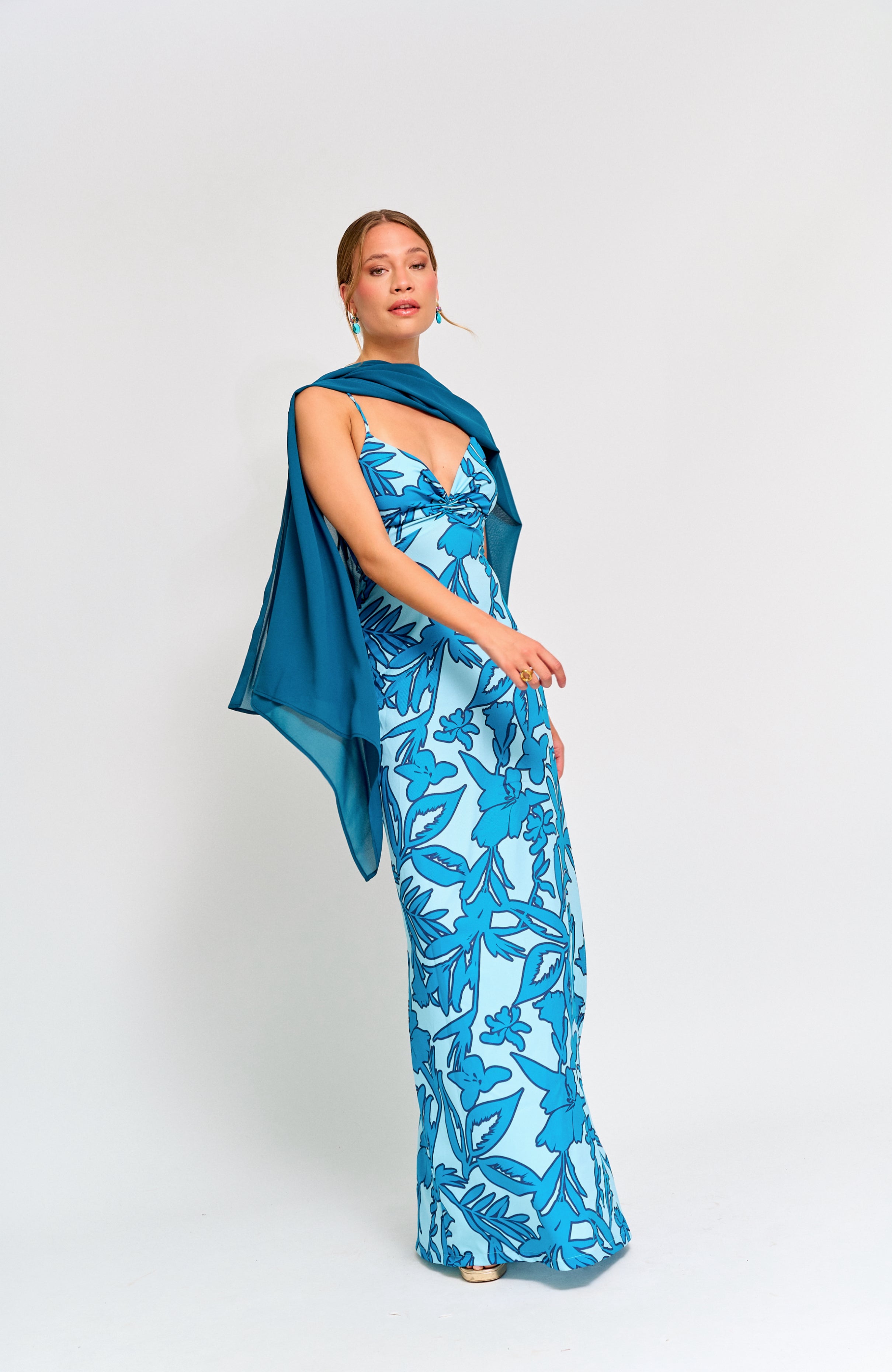 Vestido Fiesta Alba Celeste Print