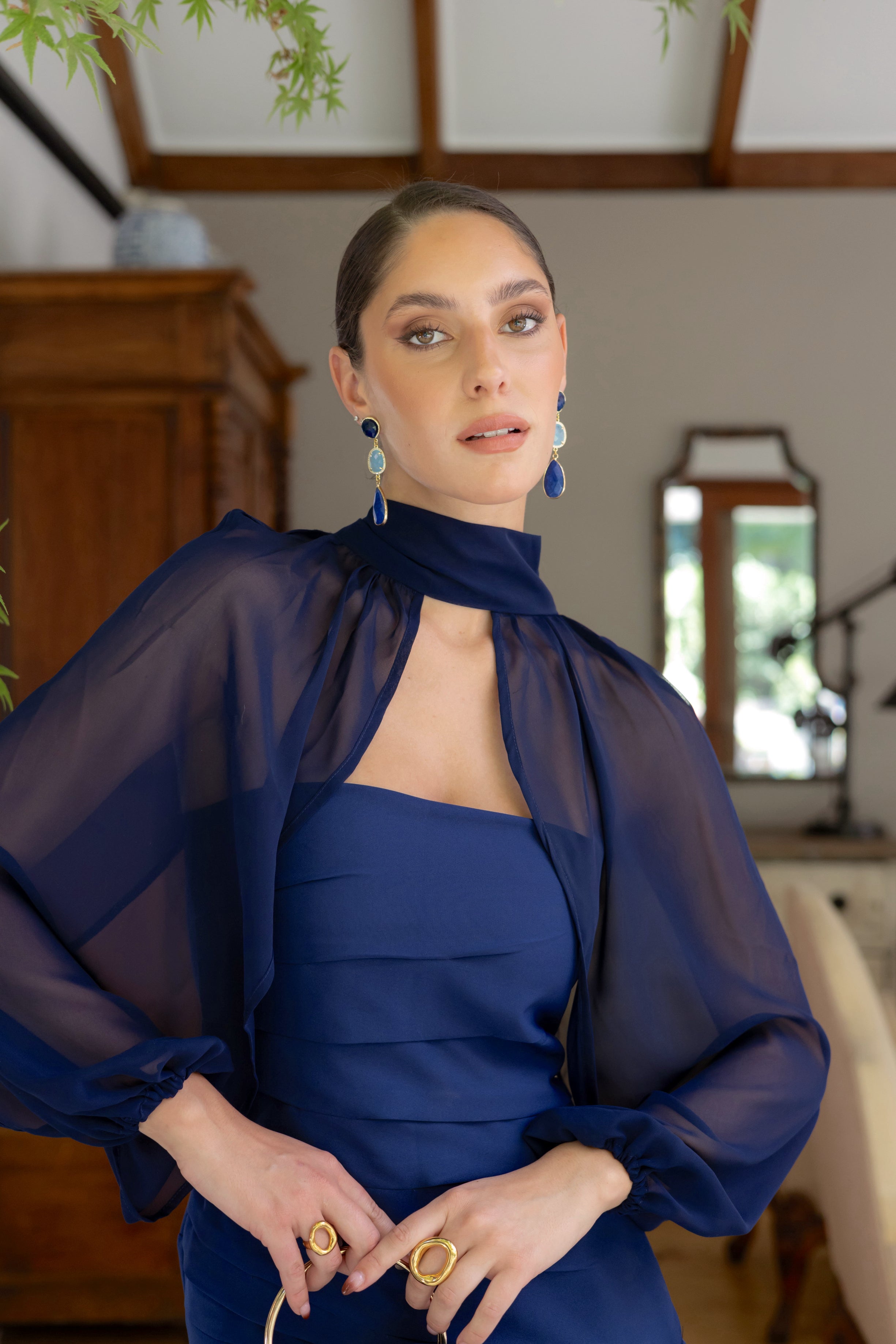 Mangas Flora Azul Gasa