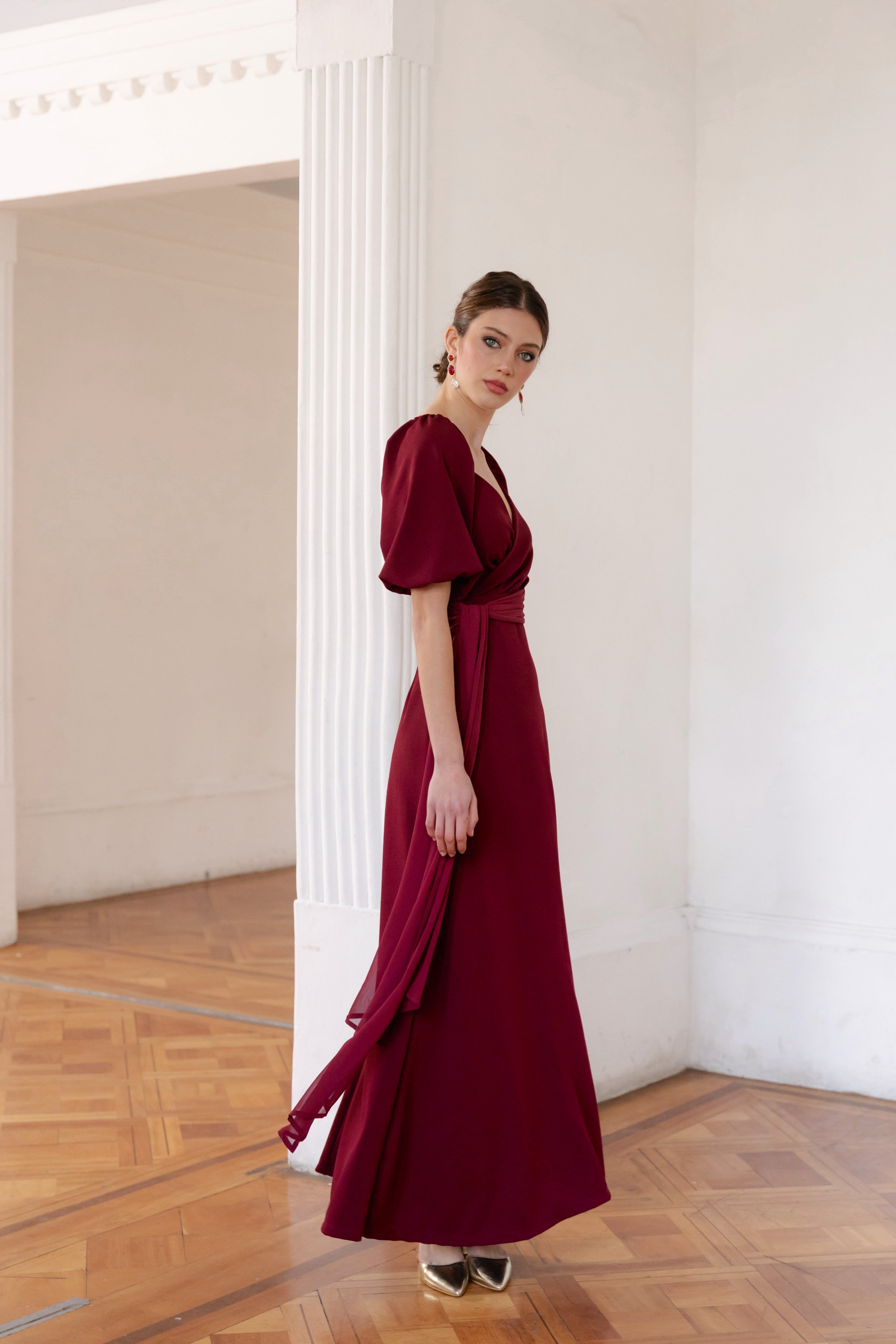 Vestido Fiesta Camelia Burdeo