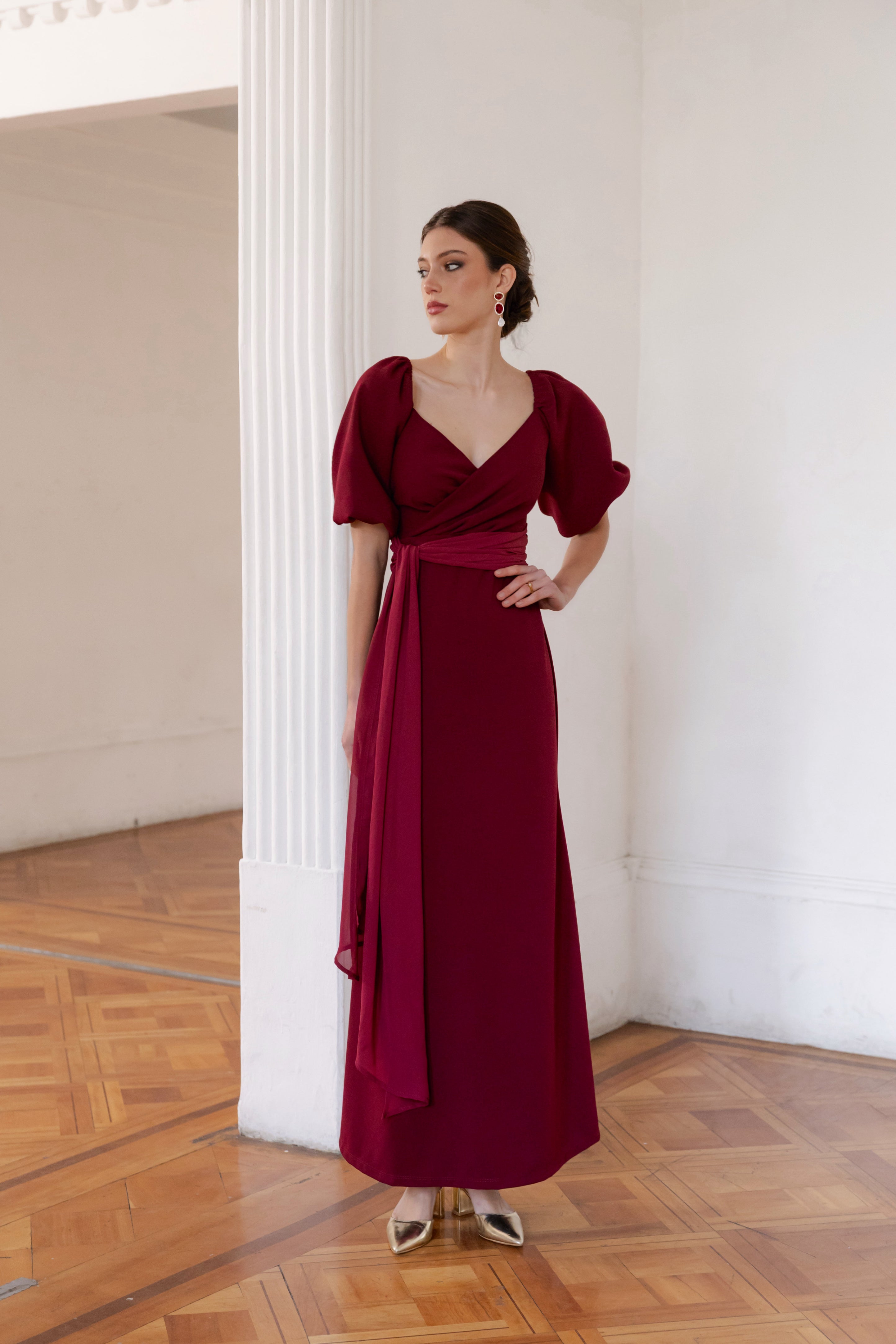 Vestido Fiesta Camelia Burdeo