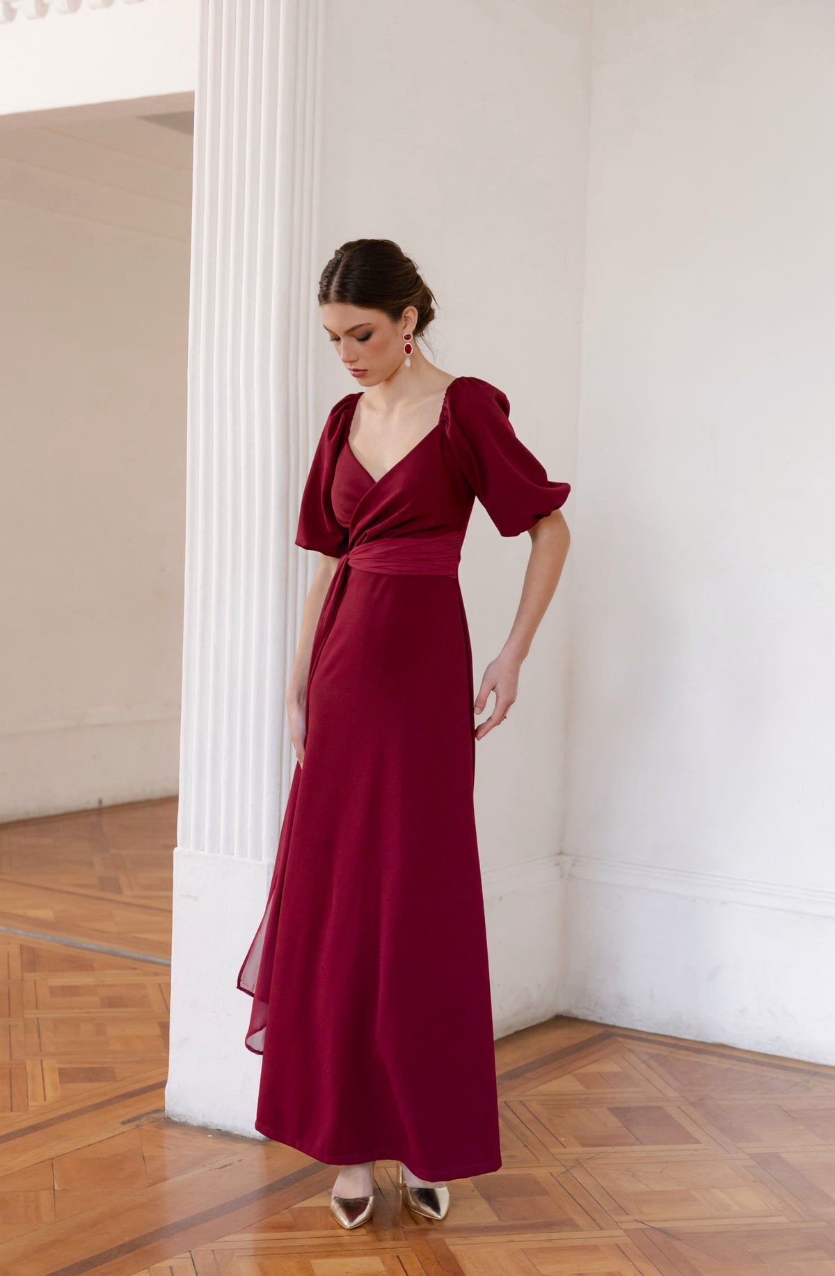 Vestido Fiesta Camelia Burdeo