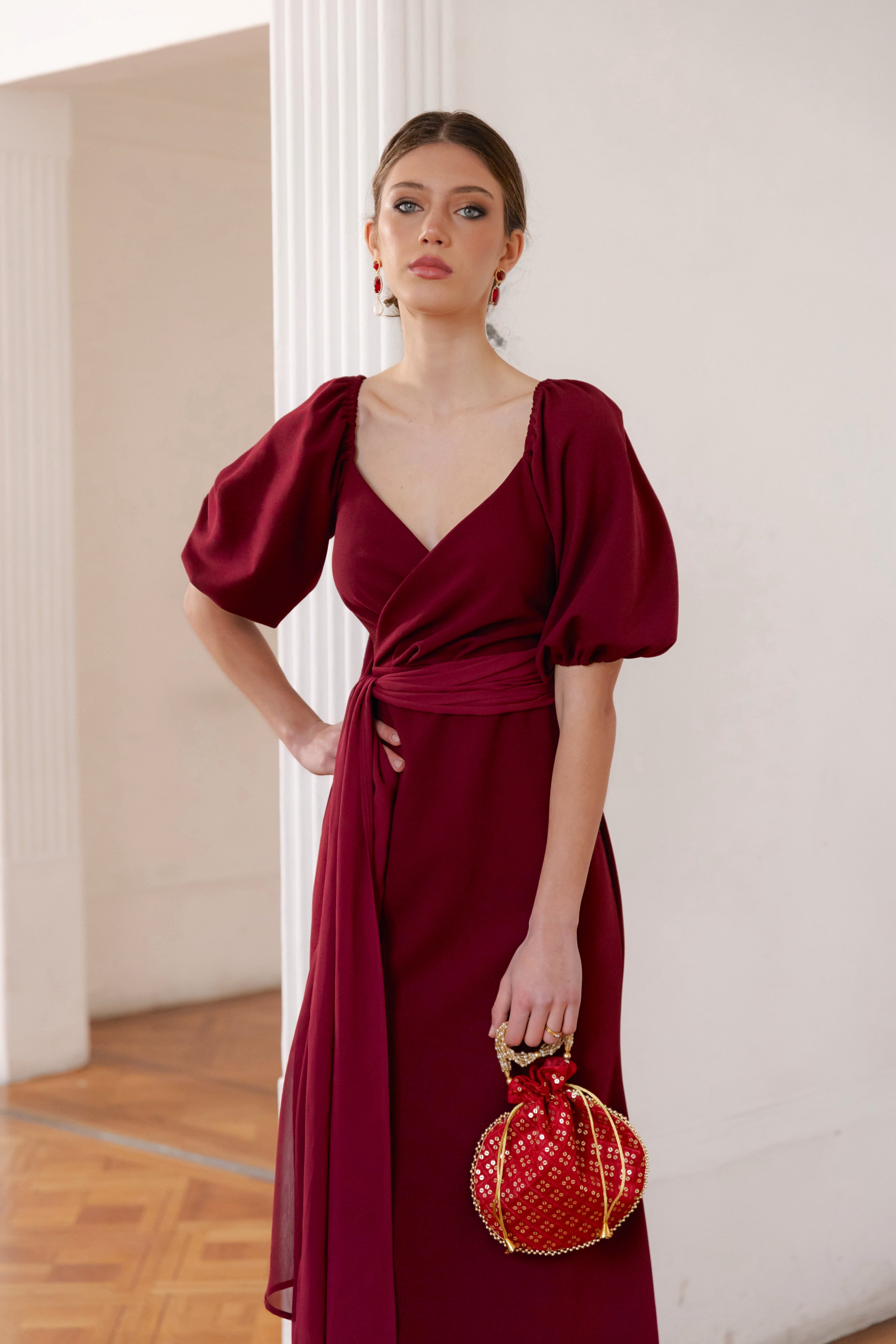 Vestido Fiesta Camelia Burdeo
