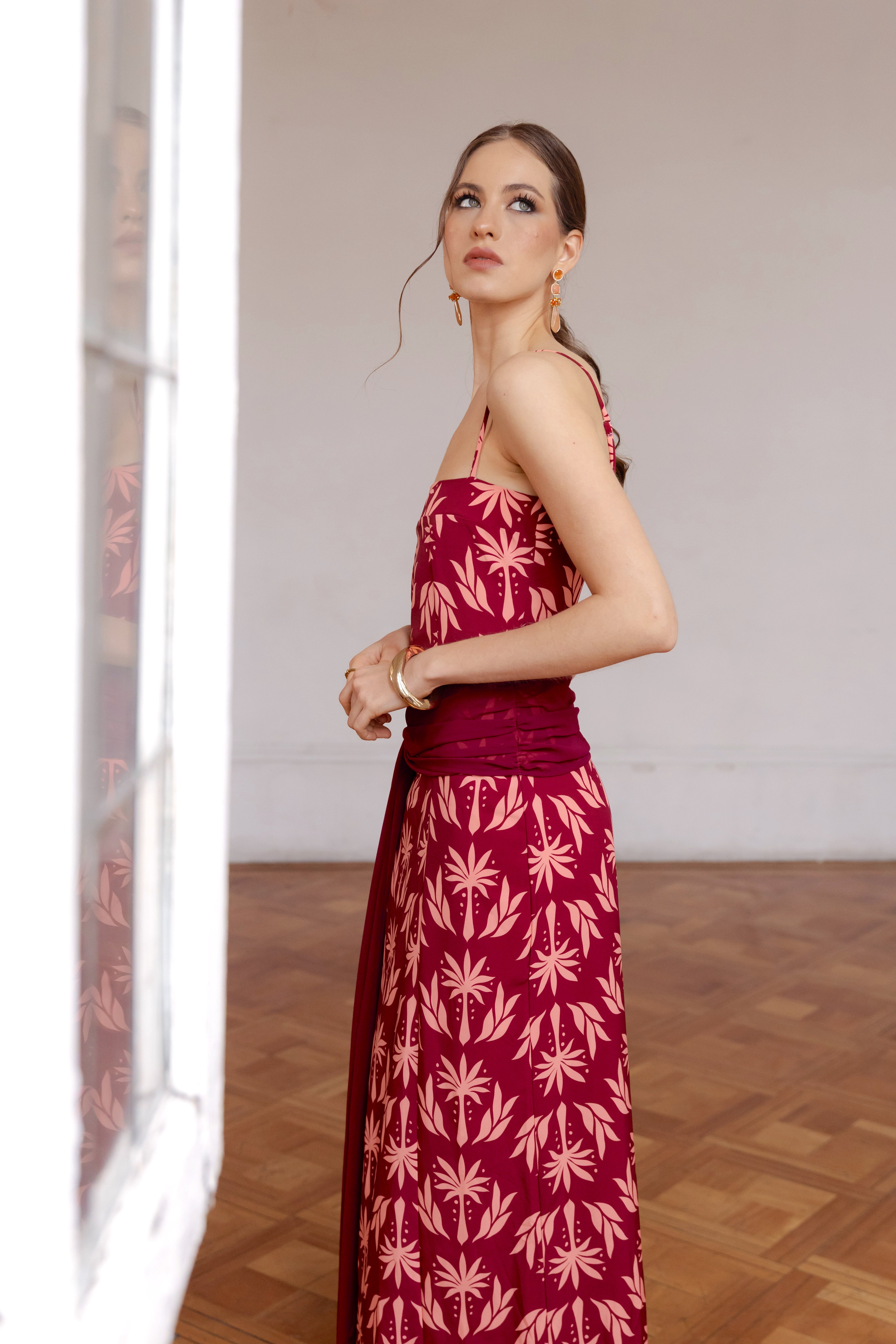 Vestido Fiesta Cossima Burdeo Print  - Edición Limitada