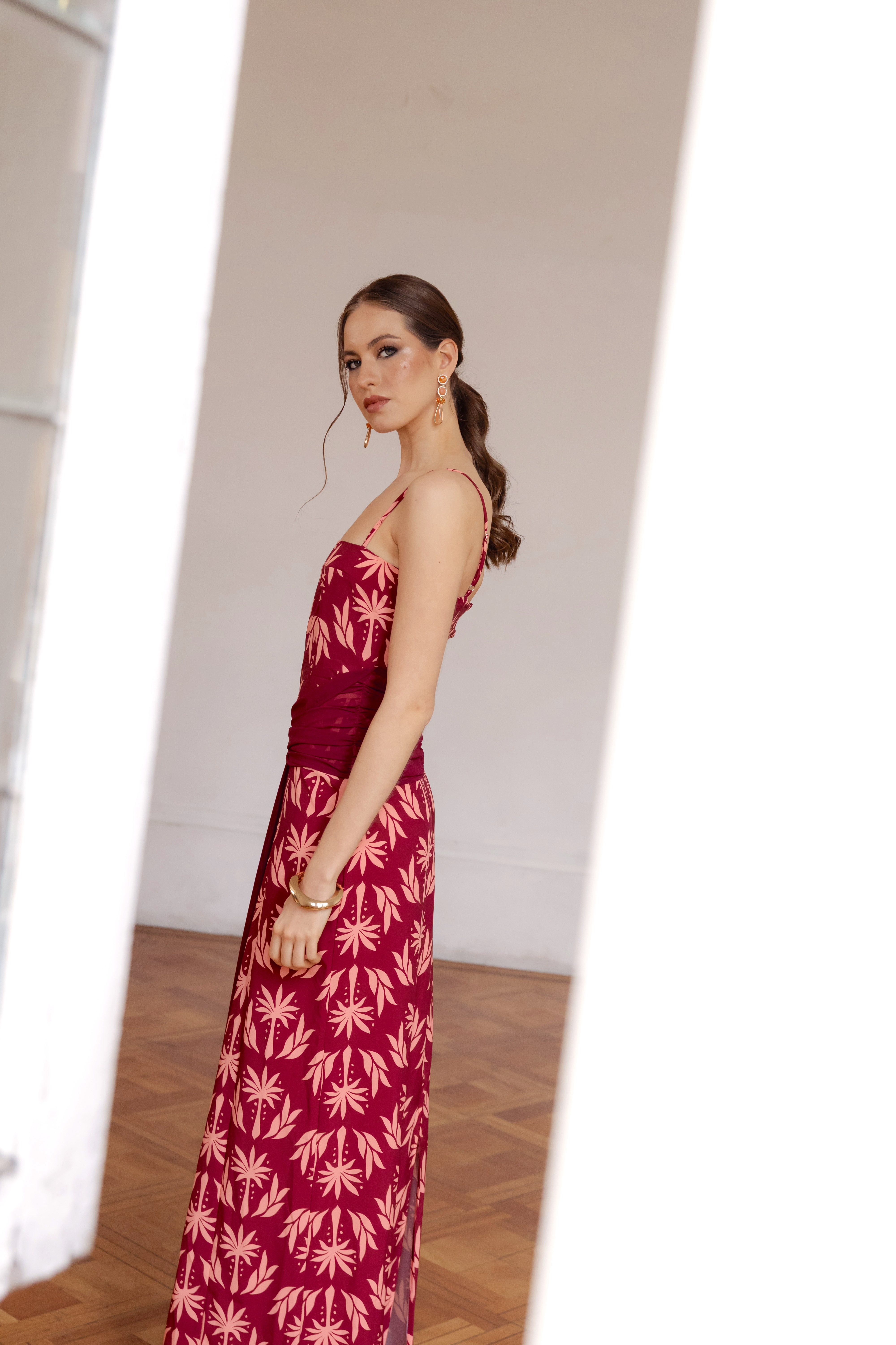 Vestido Fiesta Cossima Burdeo Print  - Edición Limitada