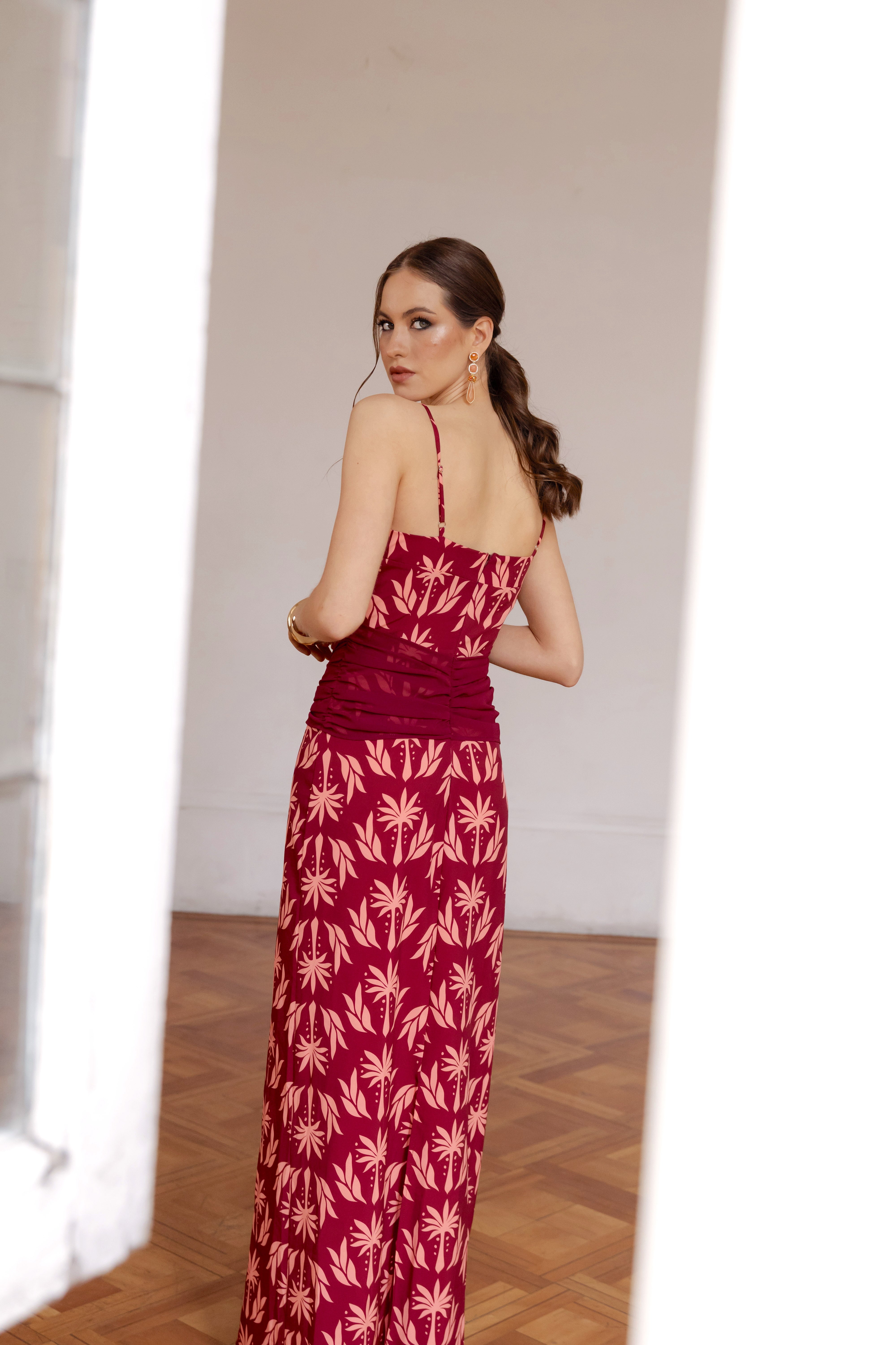 Vestido Fiesta Cossima Burdeo Print  - Edición Limitada