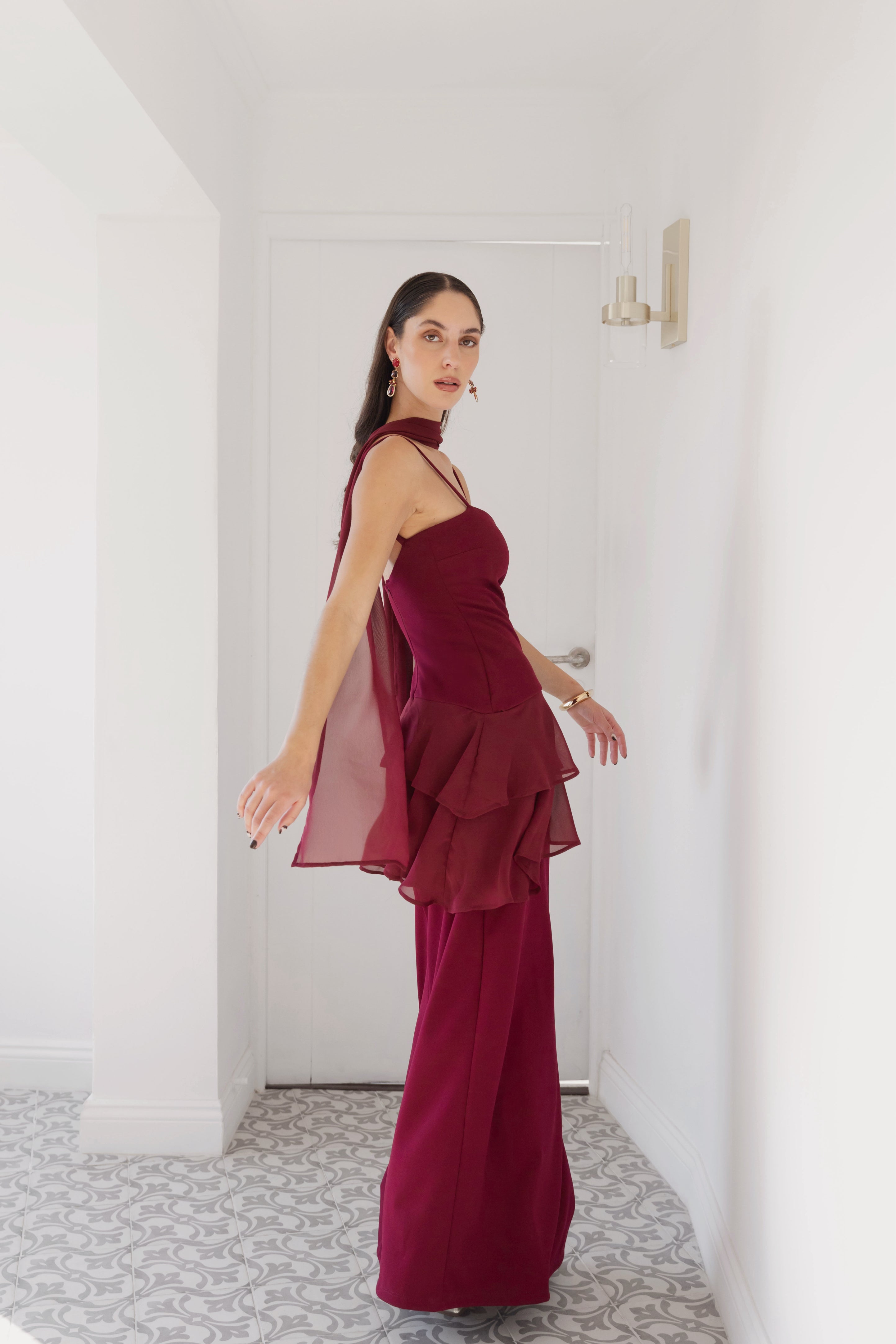 Vestido Fiesta Caetena Burdeo