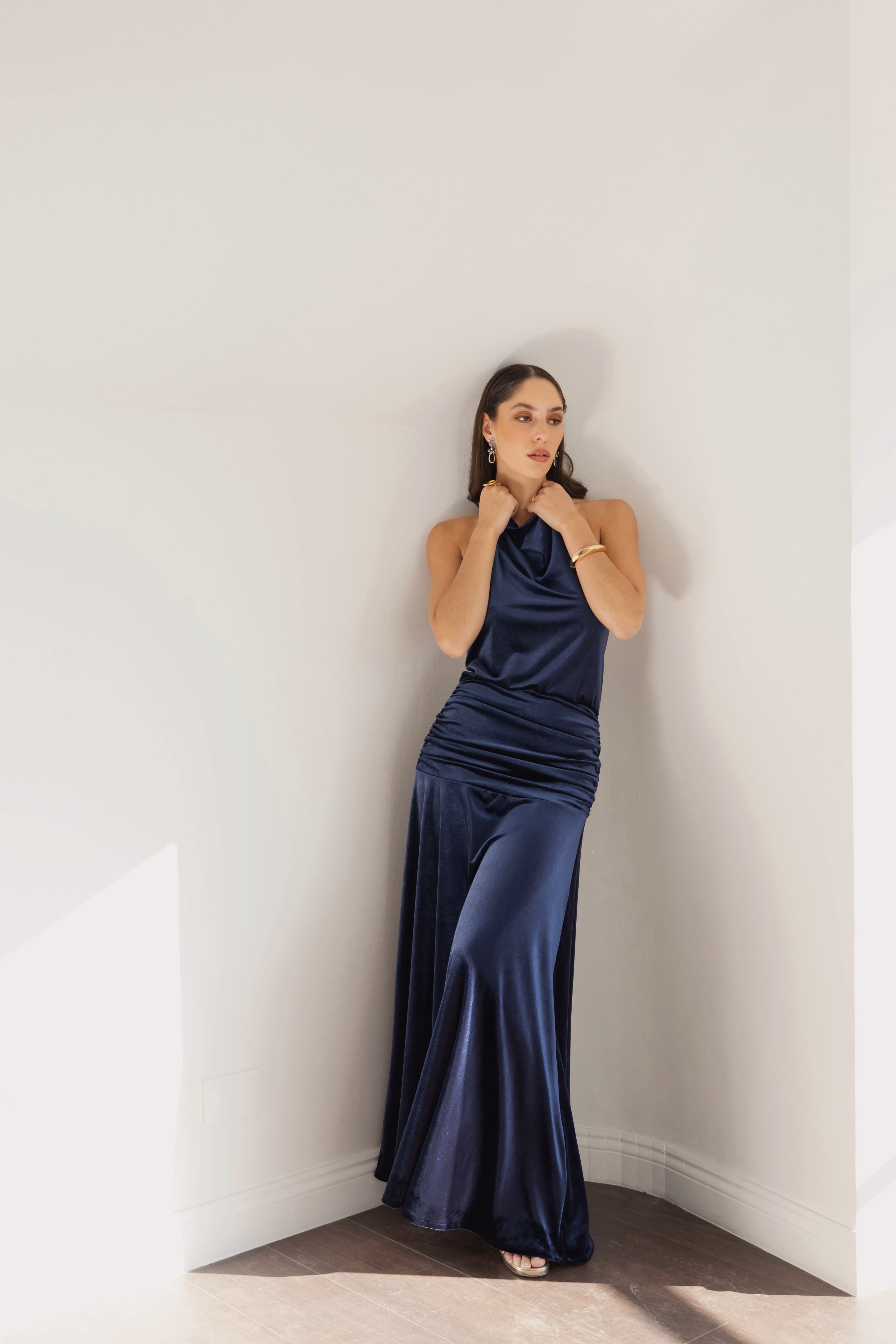 Vestido Fiesta Gala Azul Terciopelo