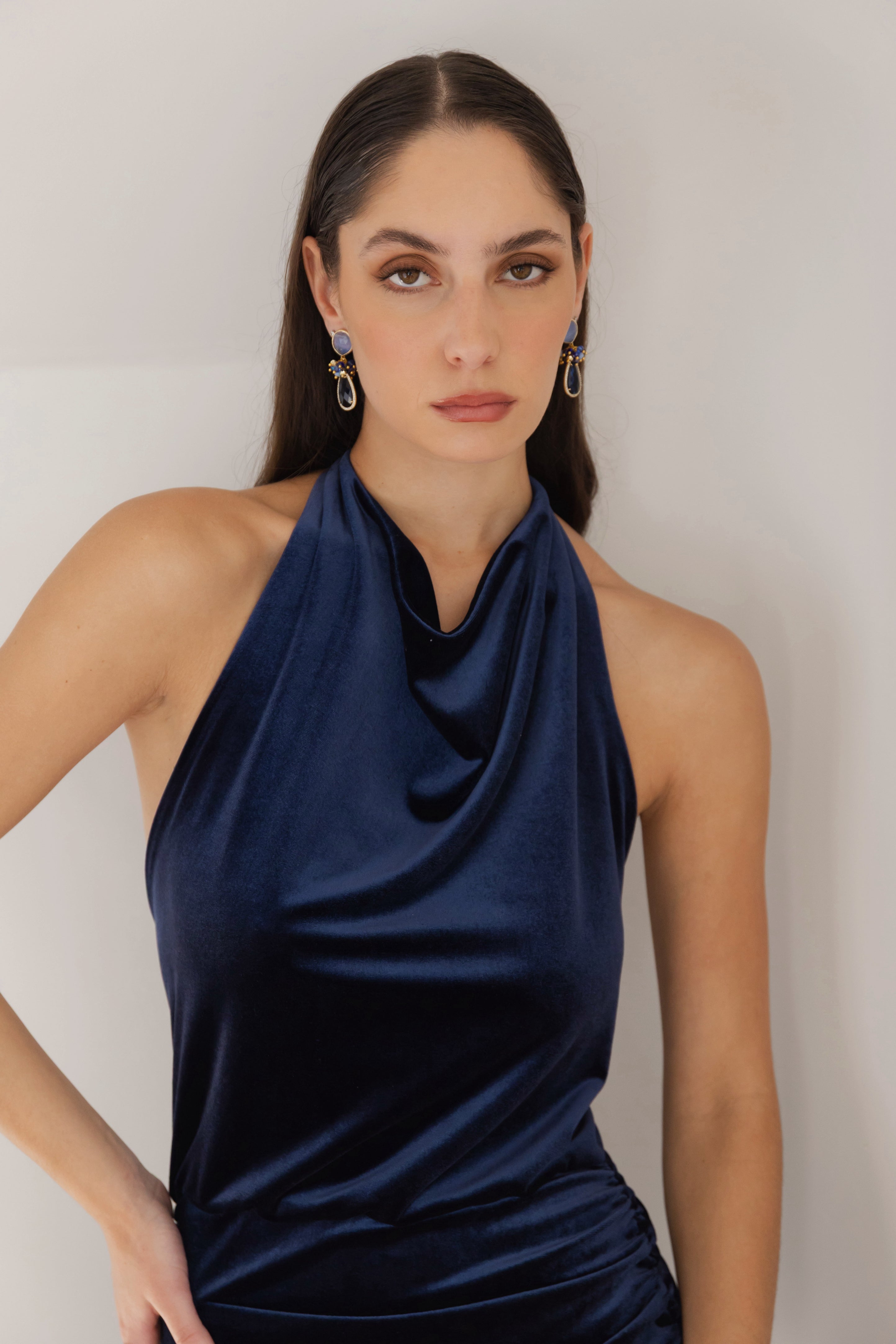 Vestido Fiesta Gala Azul Terciopelo