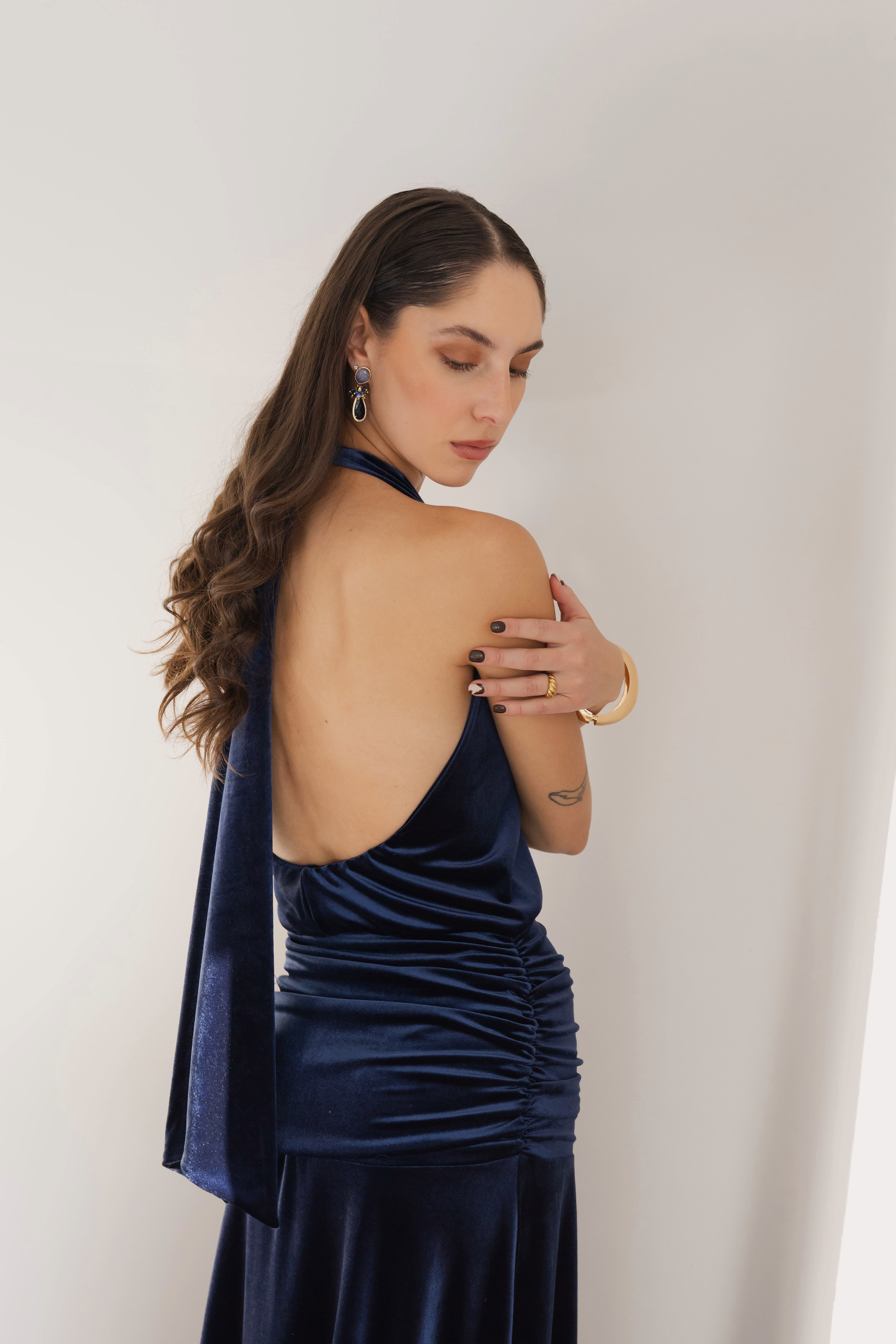 Vestido Fiesta Gala Azul Terciopelo